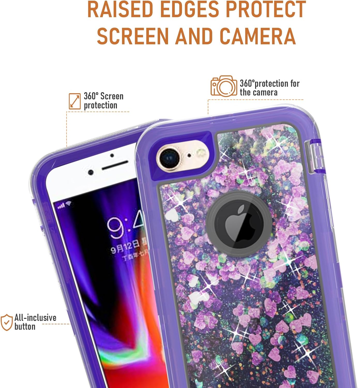 Asuwish Funda de teléfono para iPhone 66s78SE 2020 2022 con protector de pantalla brillante líquido con purpurina transparente híbrida cubierta
