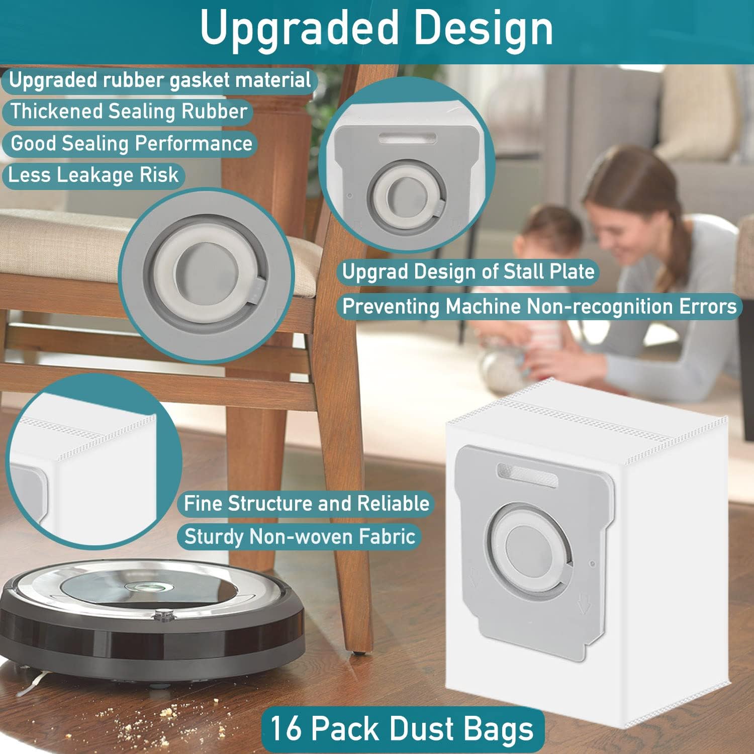 Paquete de 16 bolsas de vacío compatibles con iRobot Roomba i7 i7+Plus (7550) i3+ i4+ i6+ (6550) i8+ (8550) s9+ (9550) I & S Series, bolsas de