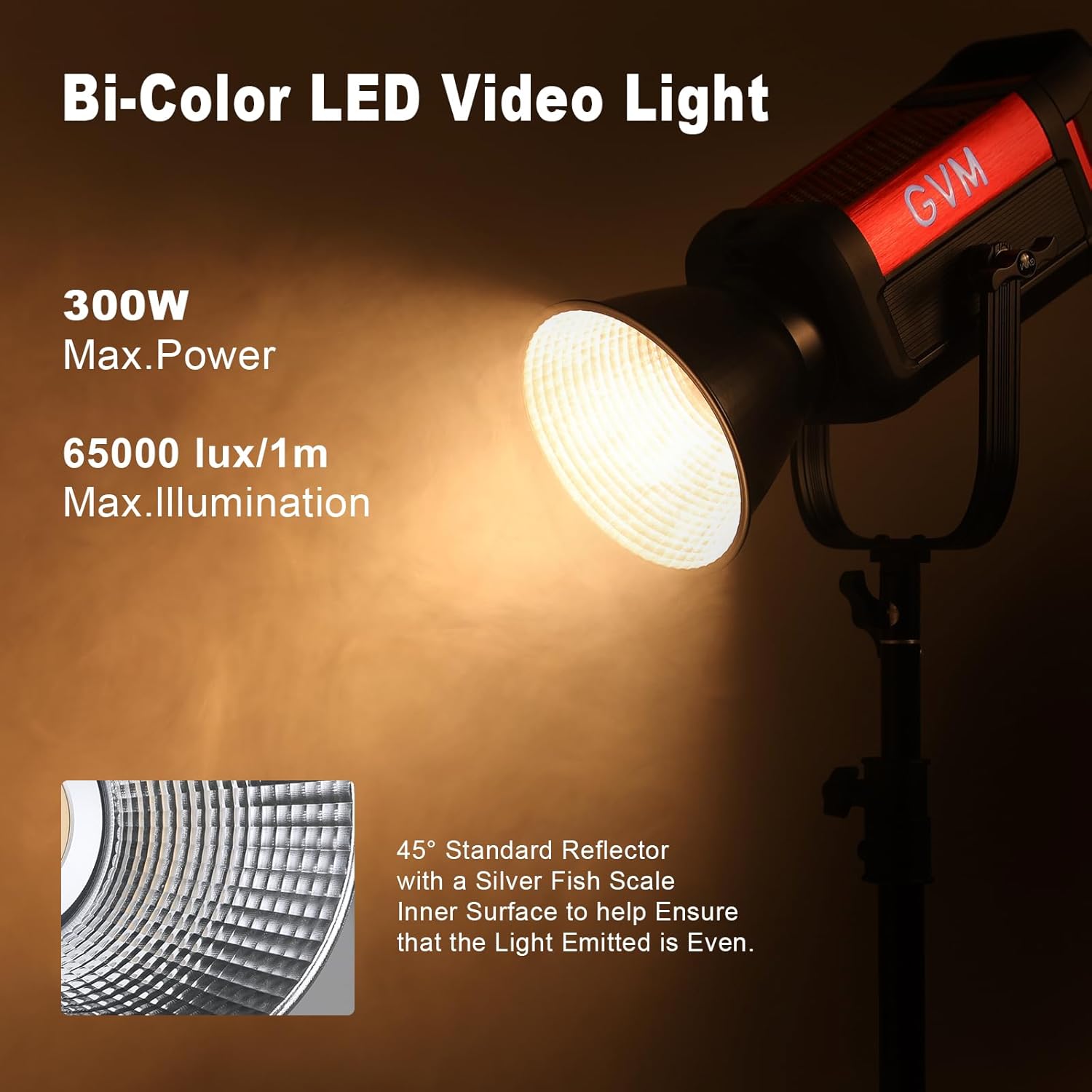 GVM Kit de luz LED de video 65000Luxm, luces de estudio de 300 W con caja de luz de linterna, iluminación de video regulable de 2700-6800K con