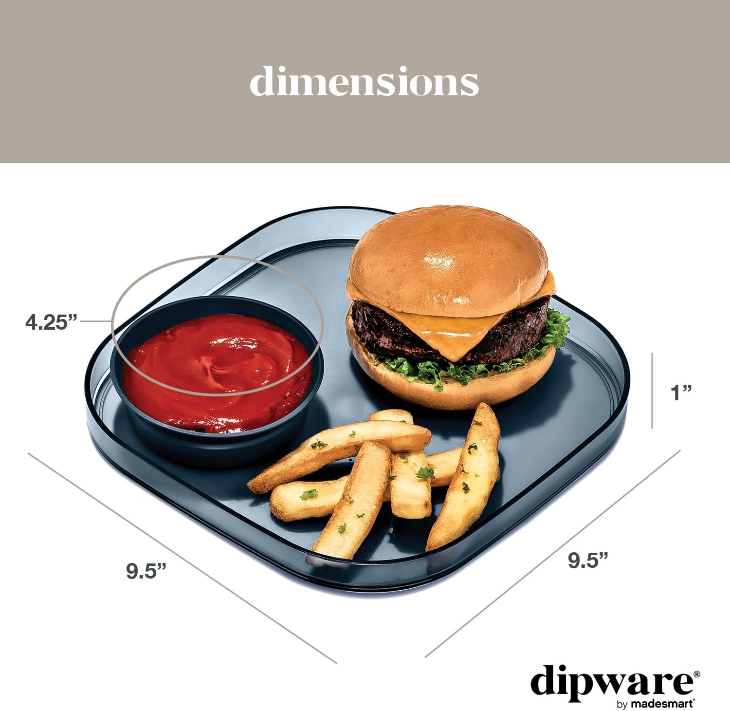 Madesmart dipware – Plato llano con cuenco de inmersión plegable y extraíble para comidas y aperitivos plato reutilizable con cuenco multiusos,