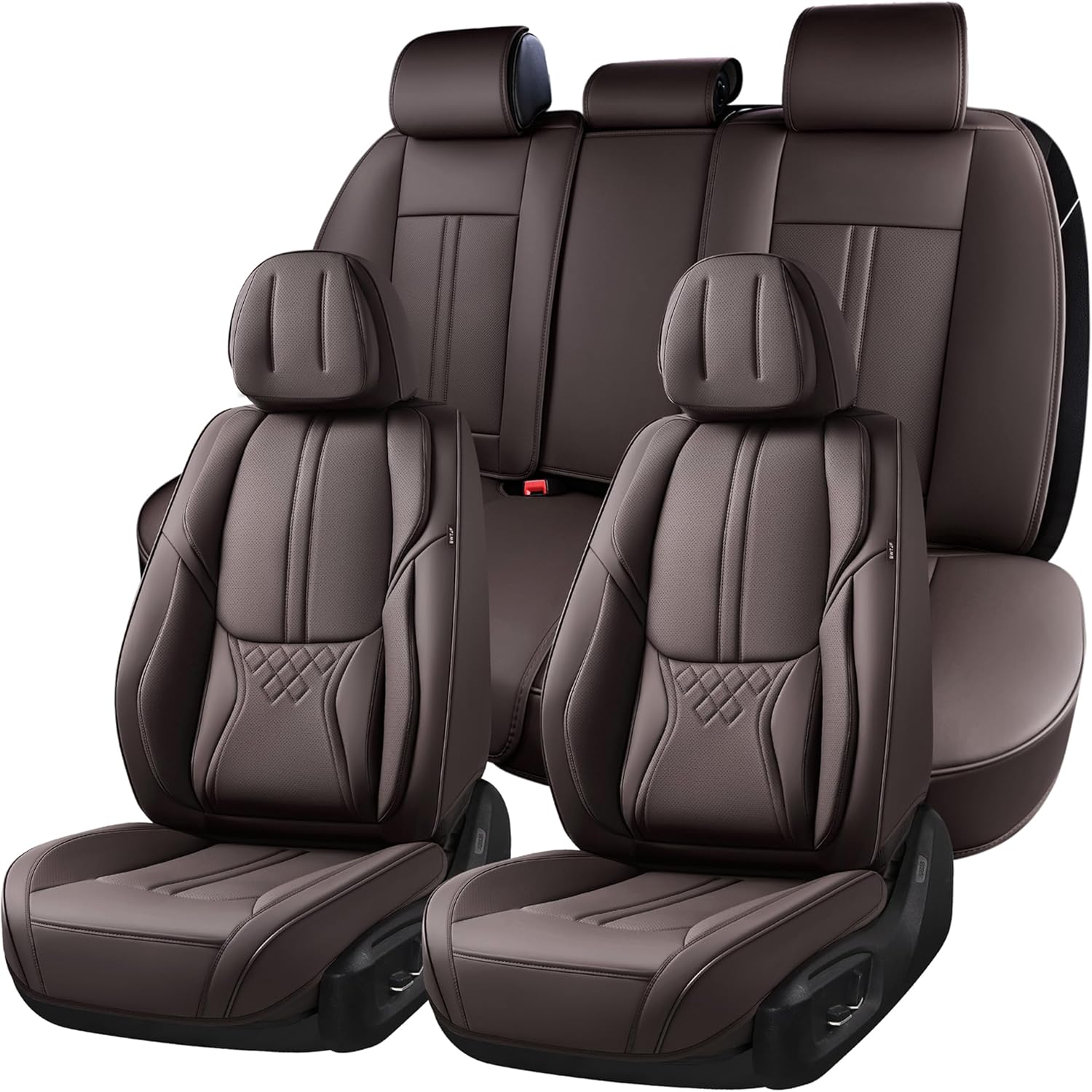 Juego completo de fundas de asiento de coche marrones, fundas de asiento delantero y trasero, 5 piezas, protectores universales de cuero sintético