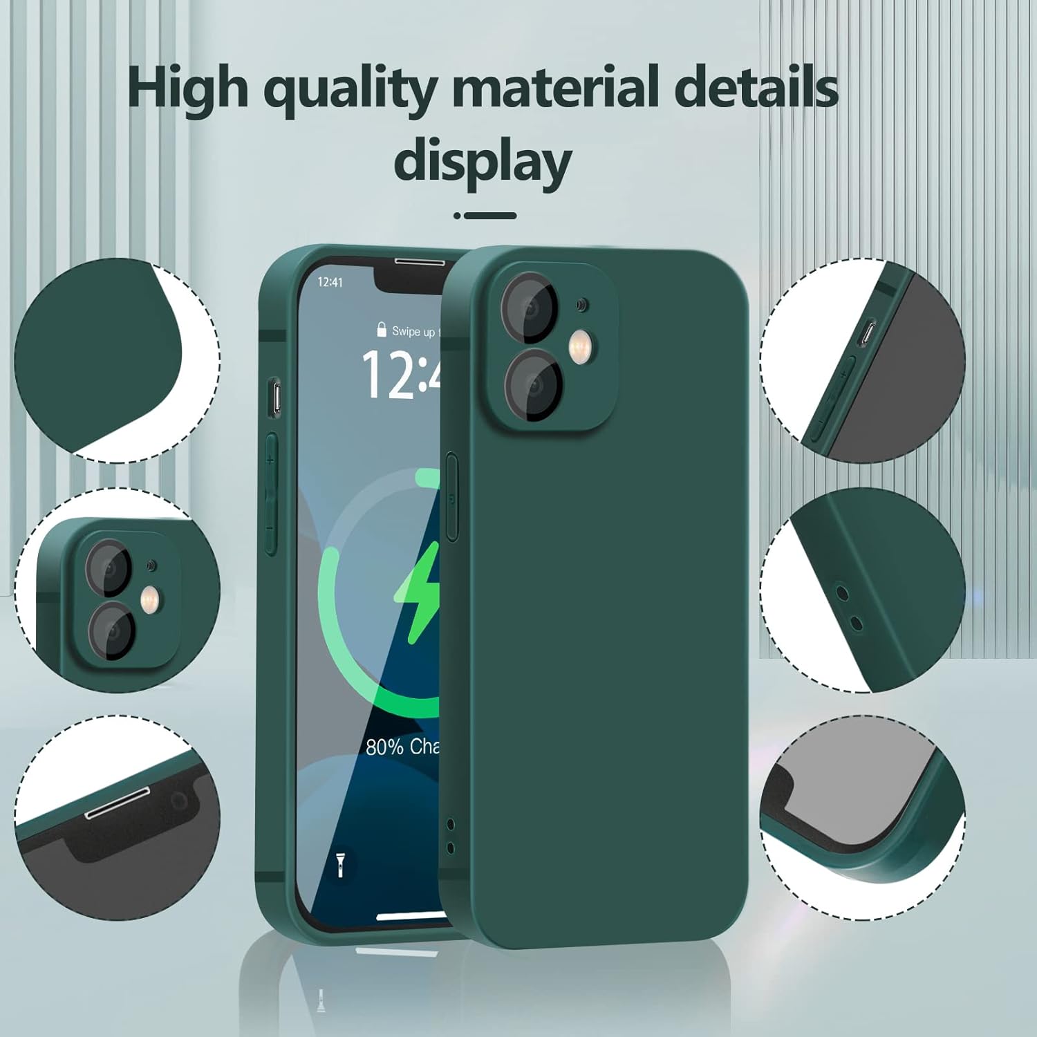 YZR Funda de silicona para iPhone 12 de 6.1 pulgadas, protección individual para cada lente, funda de silicona líquida con forro de microfibra