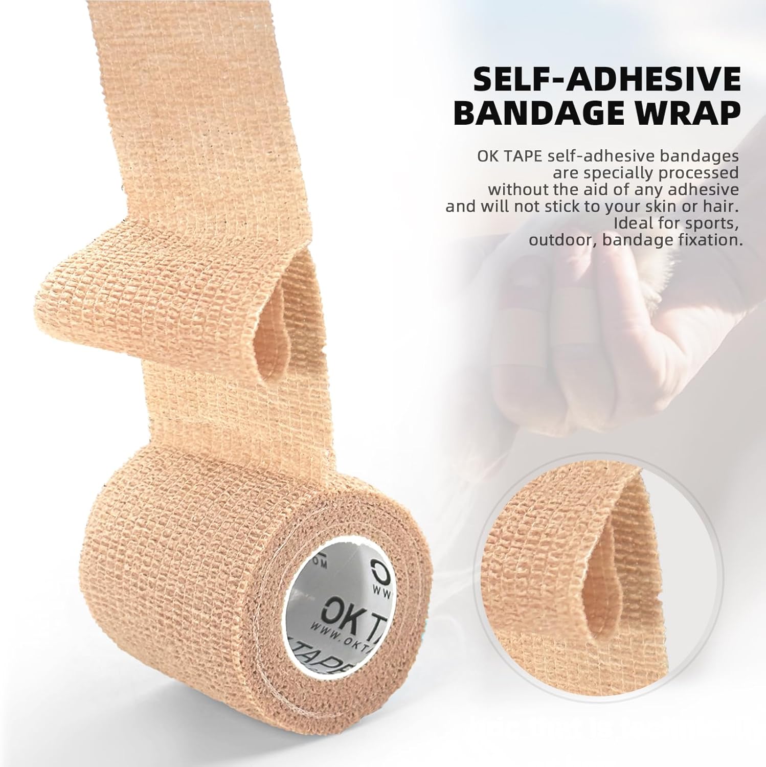OK TAPE Vendajes cohesivos autoadherentes  12 paquetes, 3 pulgadas x 5 yardas, vendaje autoadhesivo no tejido para pulgar, dedo, muñeca, tobillo,
