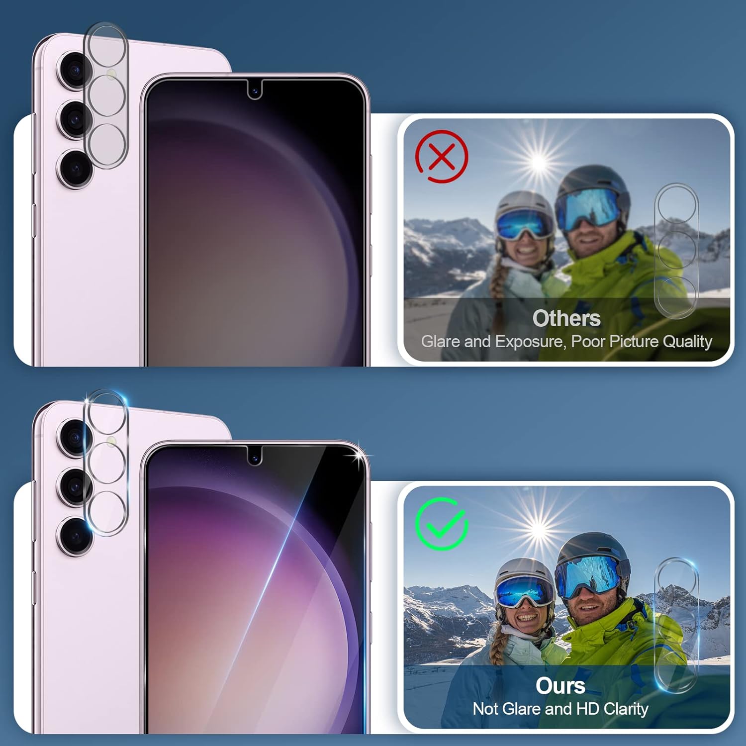 Paquete de 2+3 protectores de pantalla para Samsung Galaxy S23+ 5GS23 Plus 5G con 3 protectores de pantalla de vidrio templado y 2 protectores de
