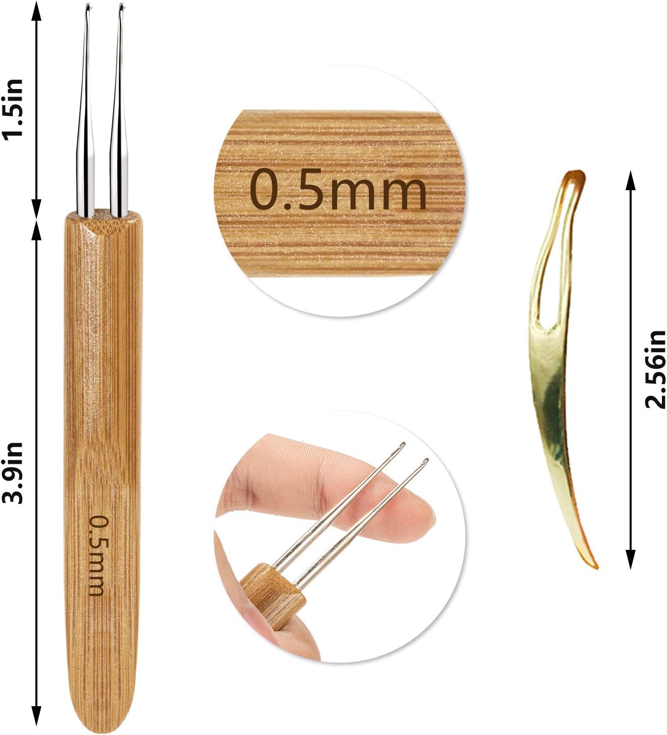 Juego de 5 herramientas para rastas que incluye 3 rastas de ganchillo, 1 gancho, 2 ganchos, 3 ganchos, 3 ganchos, aguja de tejer el cabello, 2