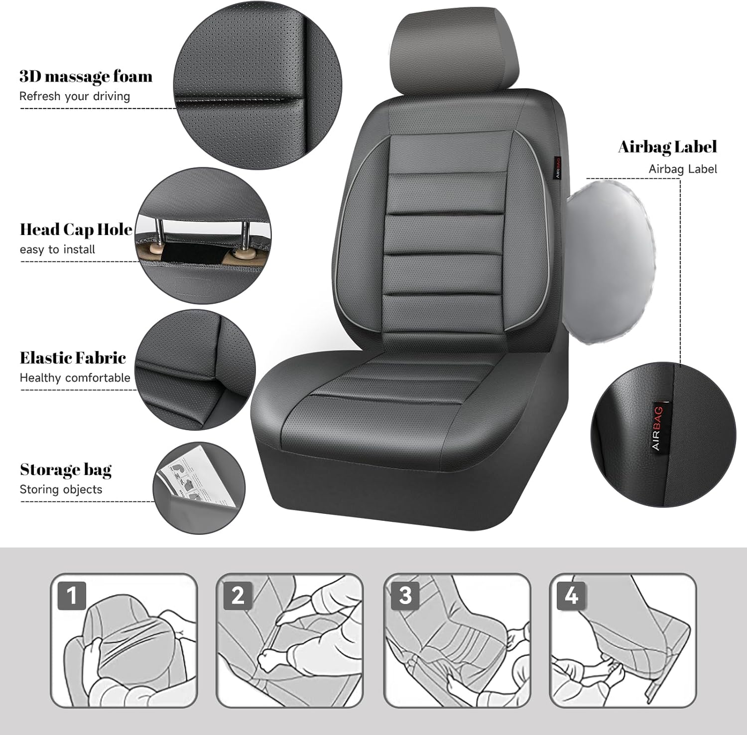 CAR PASS Juego completo de fundas de asiento de cuero, universal, resistentes al agua, soporte de respaldo de espuma 3D, comodidad de lujo, 5