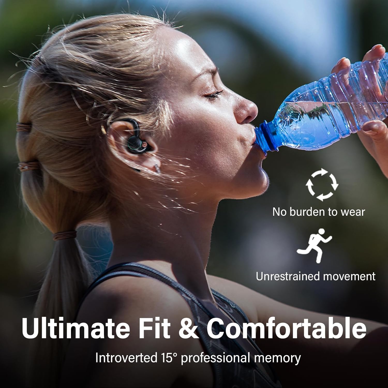 Auriculares de entrenamiento Bluetooth sobre la oreja con sonido de 0.512 in de bajo premium, IPX7 impermeable auriculares inalámbricos para correr