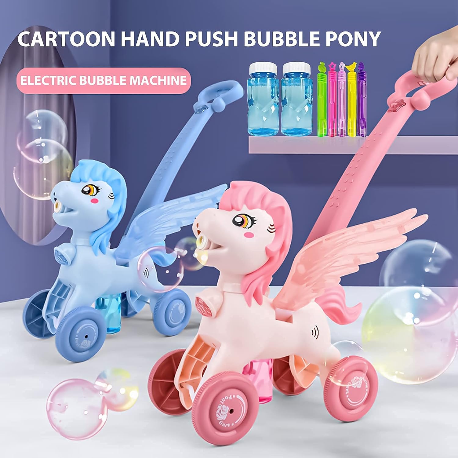 Bubble Machine Blower Blaster Lawn Mower Maker Blue Toy Fun Portable Handheld Operate Automatic Battery Electric Outdoor Summer Birthday Best Gift