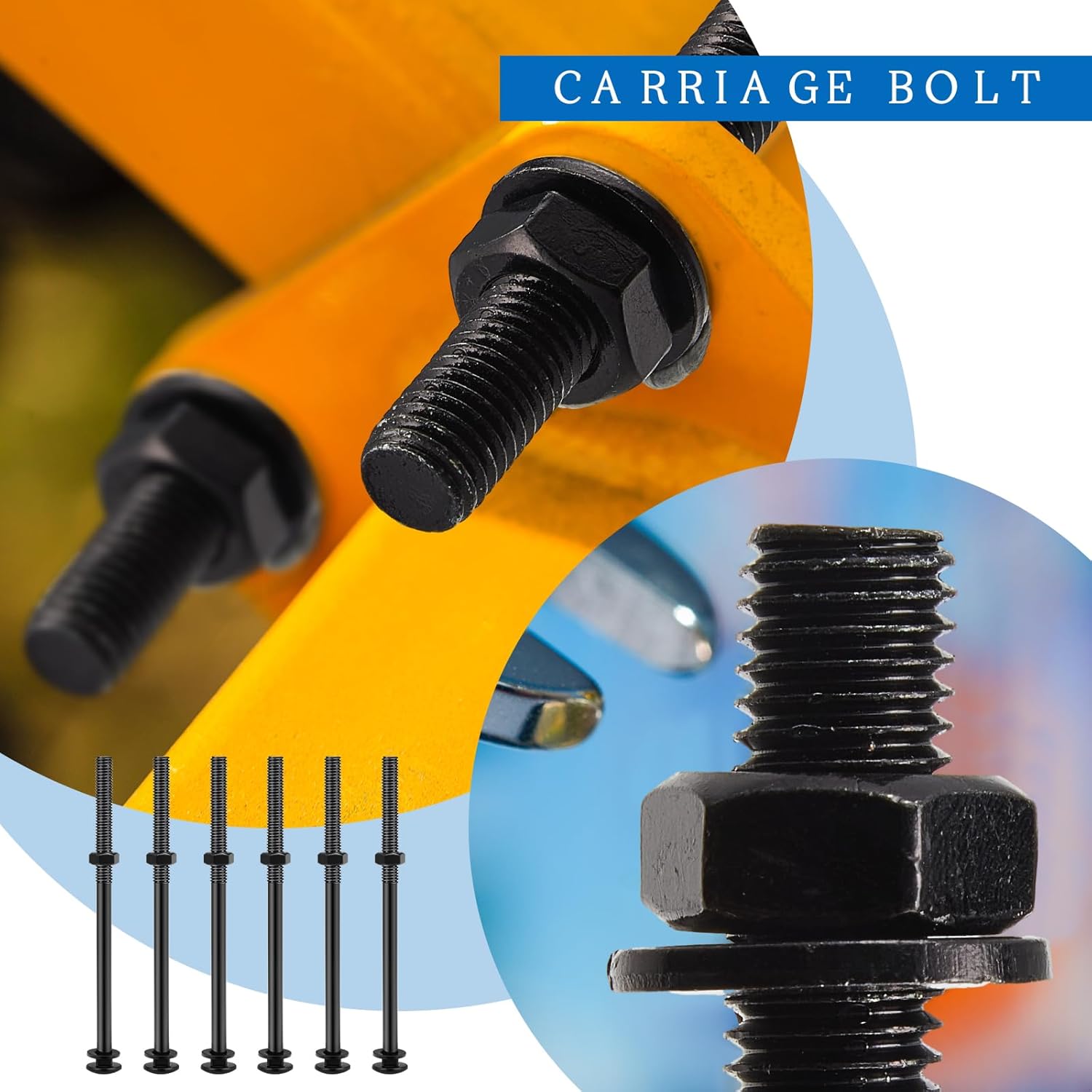 Zonon Juego de 12 pernos de carro galvanizados negros que incluye 12 pernos resistentes a la corrosión, 12 arandelas y 12 tuercas para accesorios de