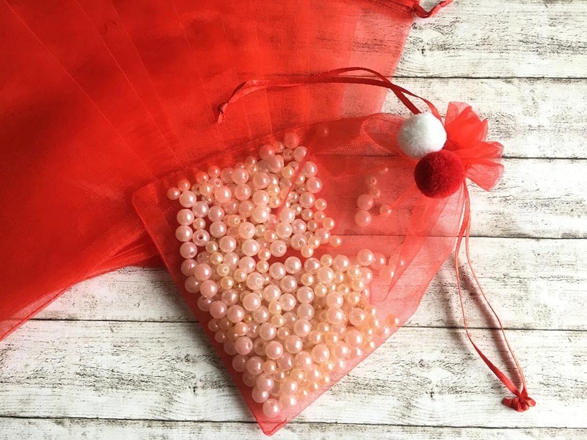 Bolsas de regalo de organza de 5 x 7 pulgadas con cordón para joyas, dulces, flores de lavanda secas, 100 bolsitas rojas, bolsa de malla de tela