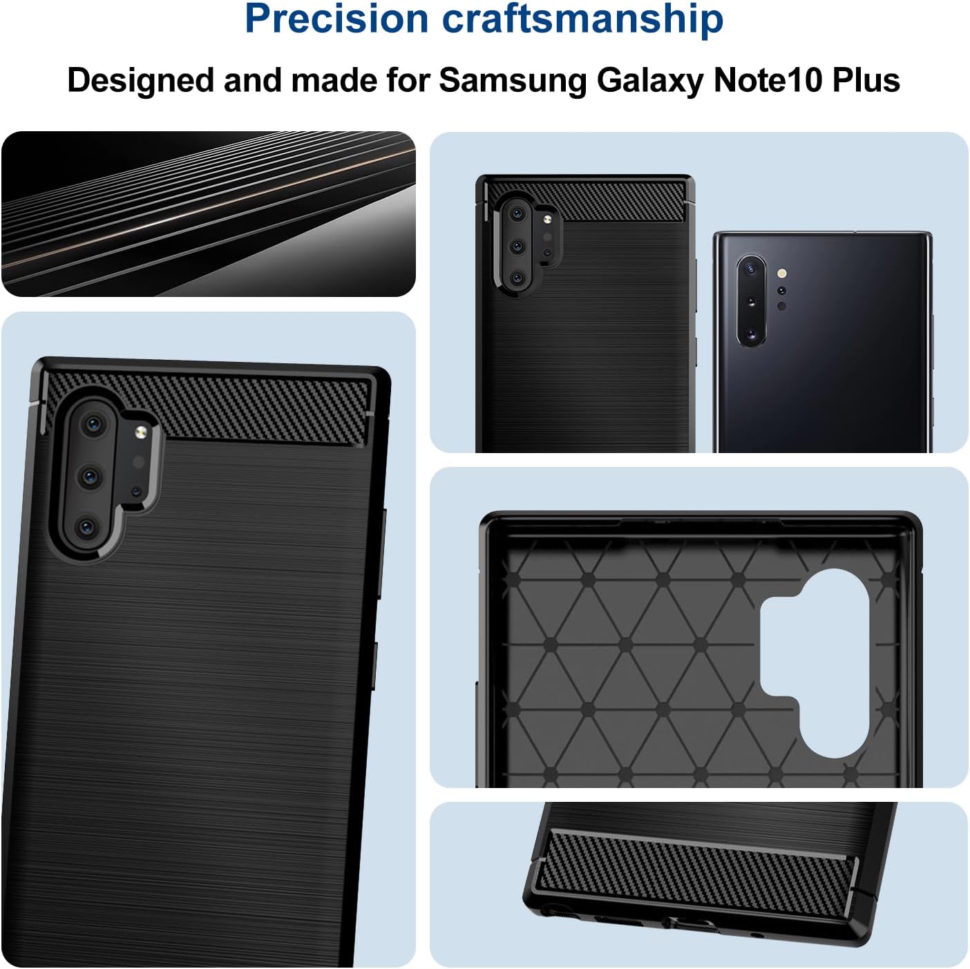 Funda compatible con Samsung Galaxy Note 10 Plus, funda delgada para teléfono con absorción de golpes, funda protectora de goma TPU de fibra de