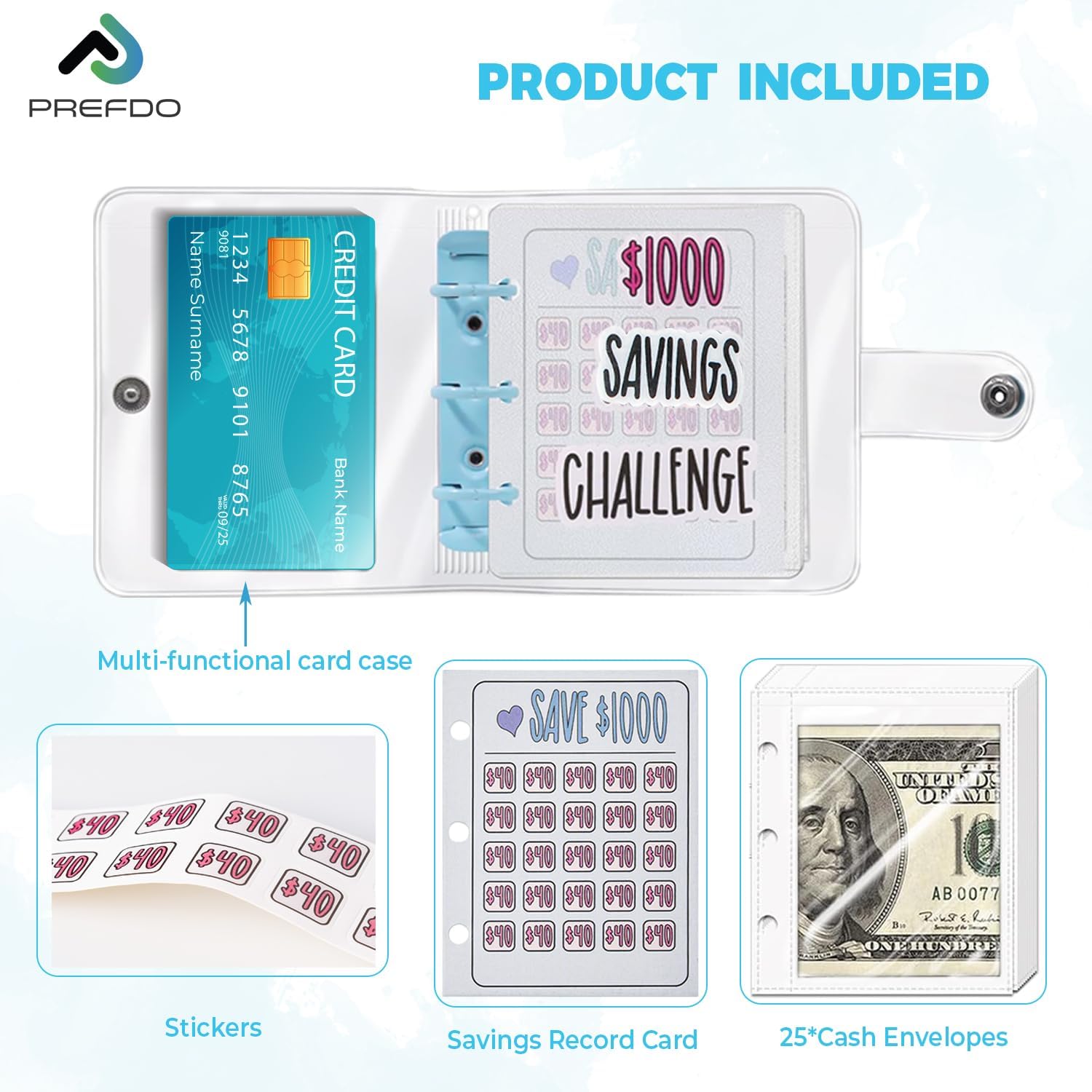 Carpeta de ahorro de 1000 desafíos, carpeta de ahorro de dinero, mini carpeta de presupuesto con sobres para efectivo, manera fácil y divertida de