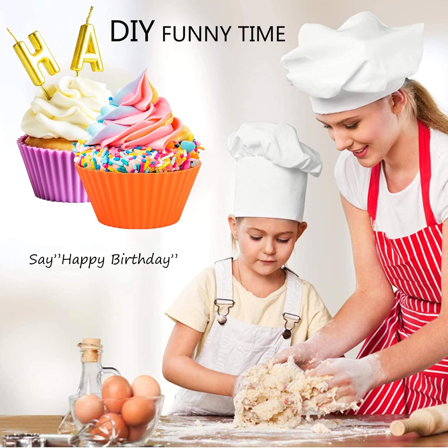 DERGUAM – 50 forros de silicona para magdalenas, moldes reutilizables antiadherentes fáciles de limpiar para cupcakes, redondos, cuadrados,