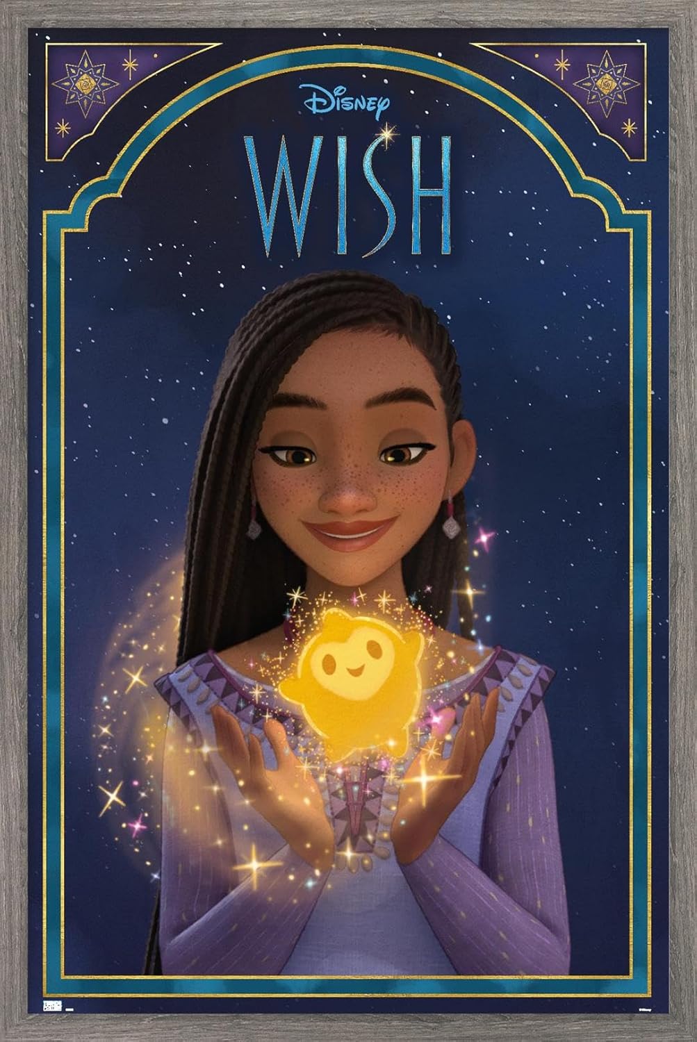 Trends International Disney Wish – Póster de pared Asha & Star, 14.72 x 22.37 pulgadas, versión enmarcada de madera de granero
