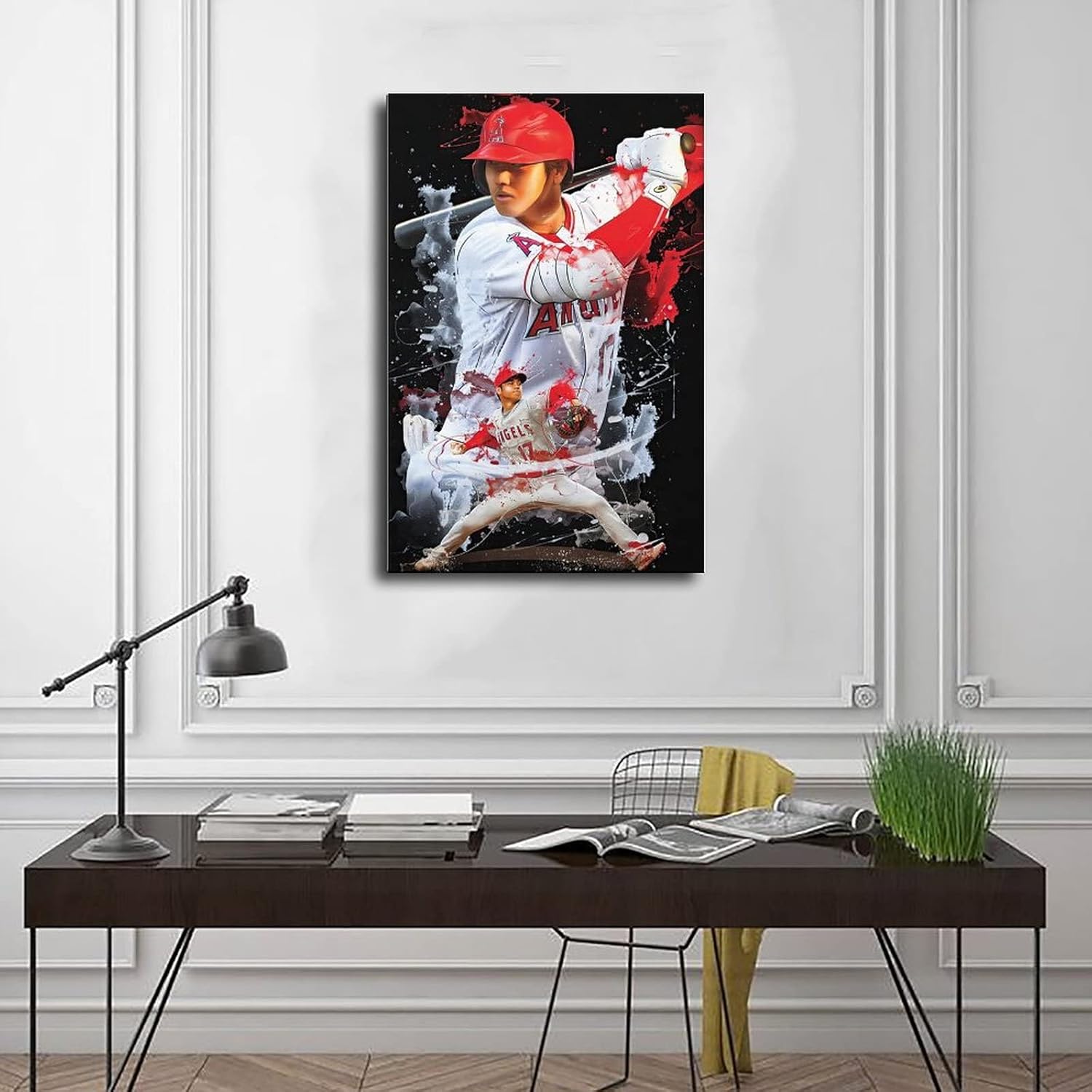 Shohei Ohtani – Póster de béisbol con retrato de béisbol, arte de pared, pintura impresa para sala de estar, dormitorio, marco 24 x 36 pulgadas