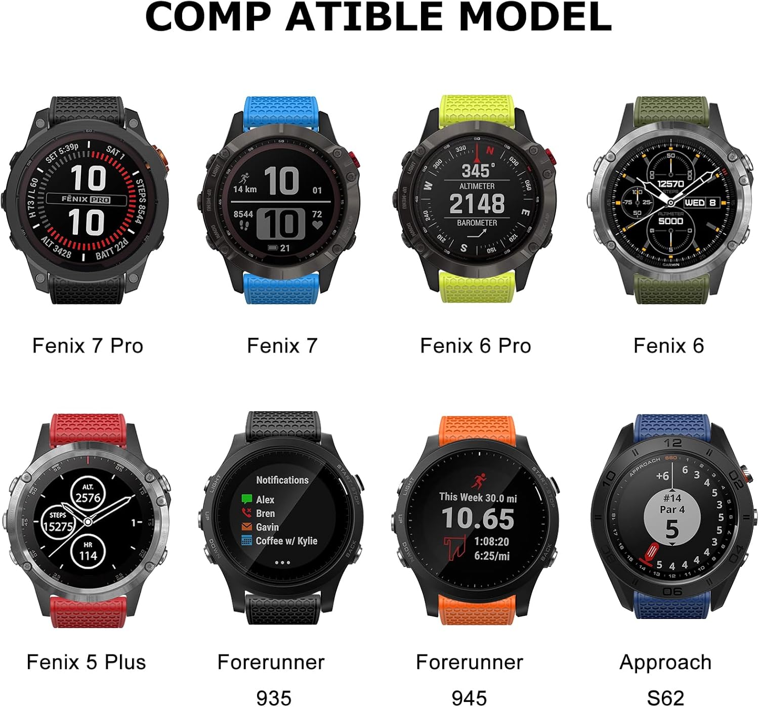 Compatible con Garmin Fenix 7 Band, correa de silicona deportiva de 0.866 pulgadas de fácil ajuste para reloj inteligente Fenix 5Fenix 5 PlusFenix