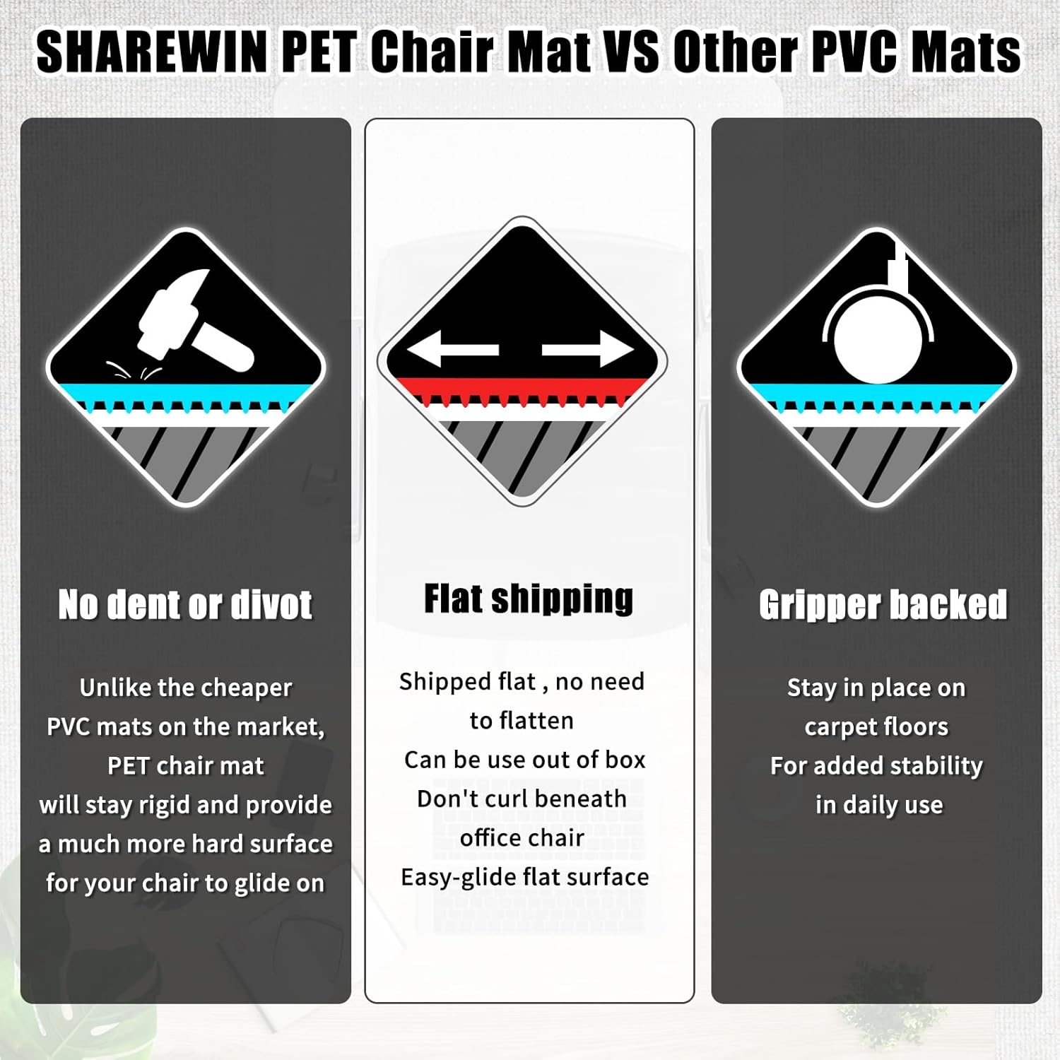 SHAREWIN Tapete para silla de oficina para alfombra, se envía plana, resistente protector antideslizante debajo del escritorio para suelos