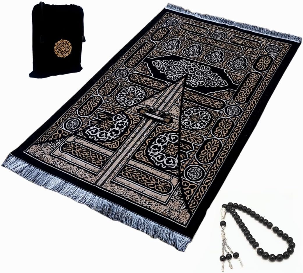 SHUKRAN Prayer Rug Muslim Prayer Mat with Bag & Prayer Beads for Kids Men Women – Soft Thin Prayer Matt Islam for Eid Travel Ramadan Perfect Islamic