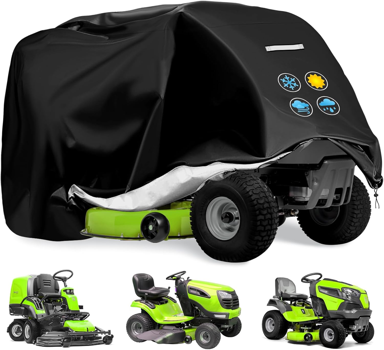 HCFGS Cubierta de cortacésped para montar, cubierta impermeable para tractor para cubiertas de hasta 54 pulgadas, poliéster Oxford 420D resistente,