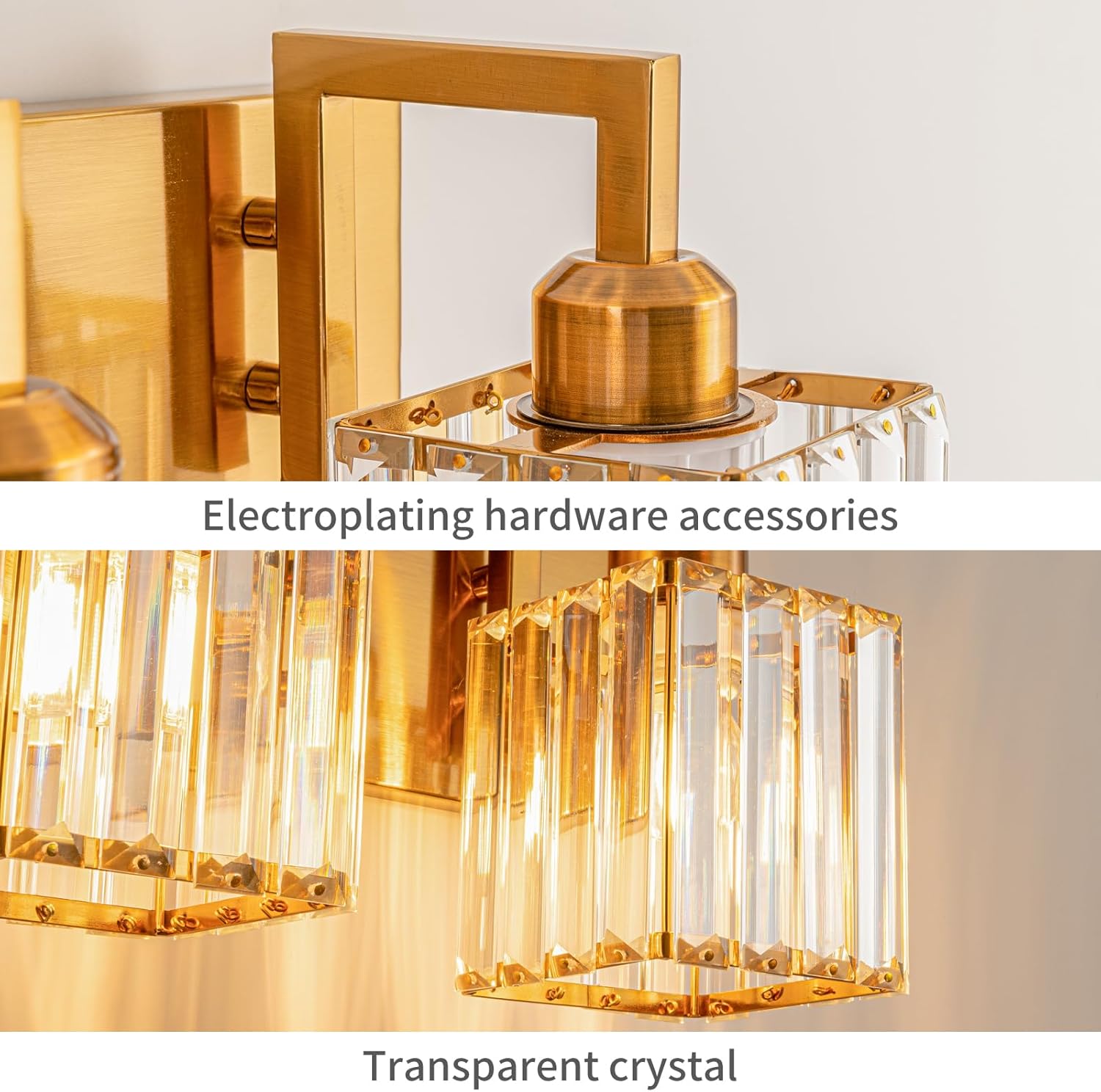 Moderna lámpara de cristal para tocador de baño, 3 luces, acabado de latón cepillado dorado, lámpara de pared moderna de cristal para baño,