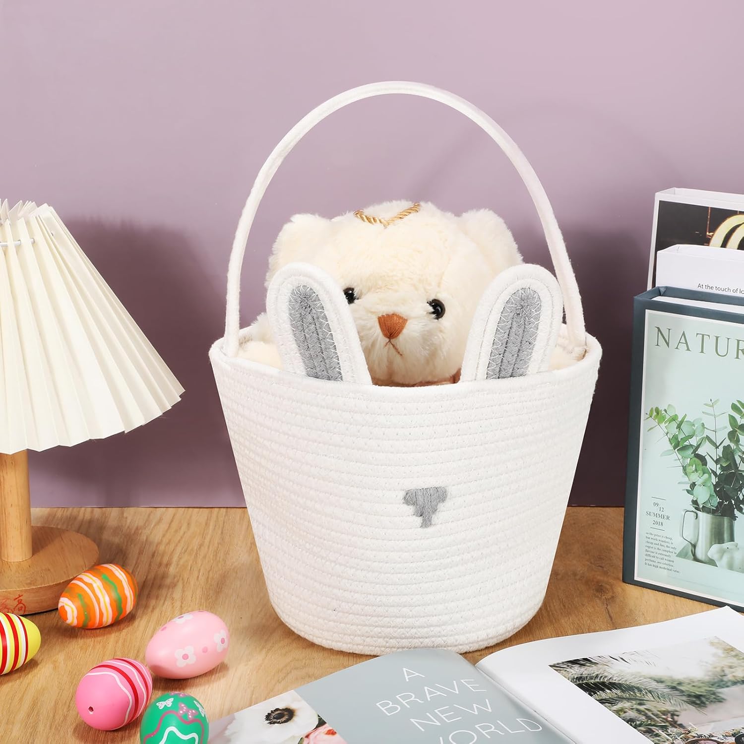 Beeveer Paquete de 3 cestas de Pascua para niños, cesta de huevos de Pascua, cesta de conejo con orejas de conejo, cestas de juguetes, cesta de