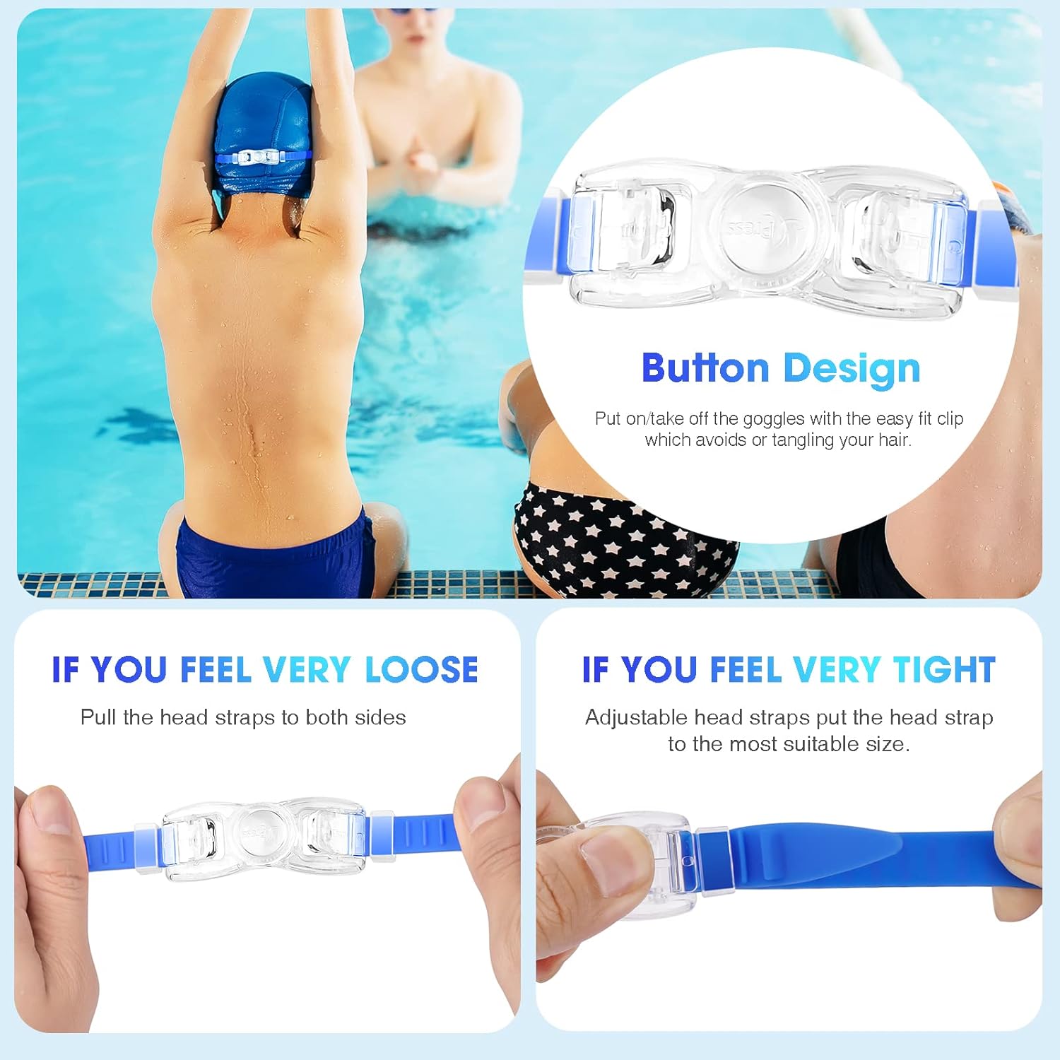 MAMBAOUT Gafas de natación para niños de 6 a 12 años, paquete de 2 gafas sin marco para nadar, antiempañamiento, impermeables, niños y niñas