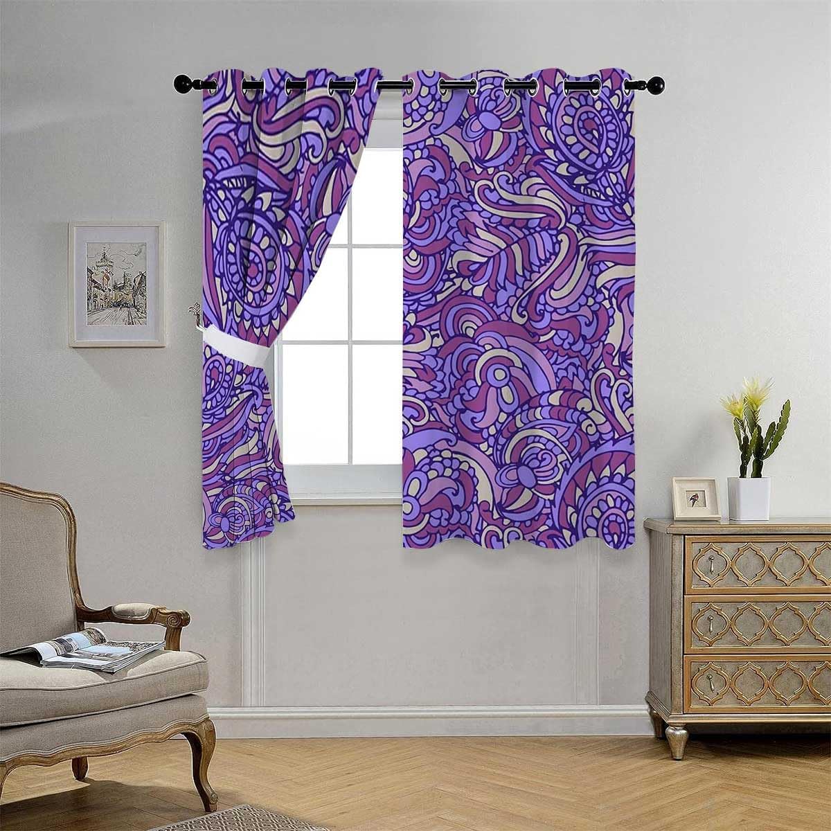YANFENQI Cortinas para Habitacion Purple Ethnic Closet Curtains Blackout Material 63Inch Width by 63Inch Length,2 Panels