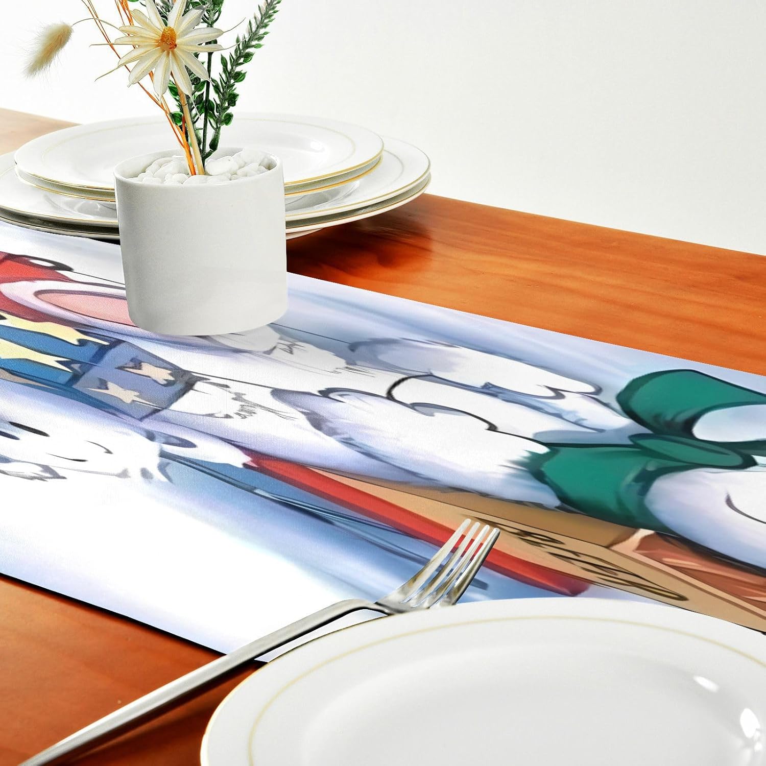 Camino de mesa de oso blanco de Feliz Navidad, decoración de cocina para decoración de cocina, camino de mesa de Navidad, 72 pulgadas de largo