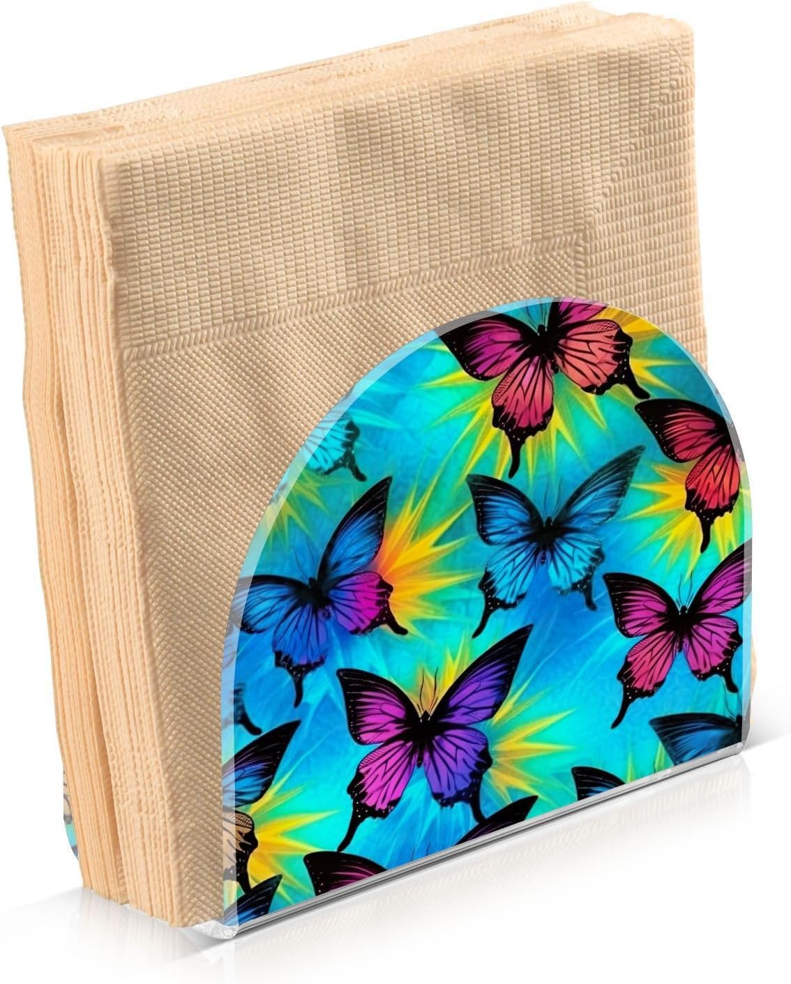 Napkin Holder Butterfly Blue Purple Napkin Holders for Tables, Clear Acrylic Napkin Holders Cocktail Napkin Holder for Kitchen Restaurant Bar Home