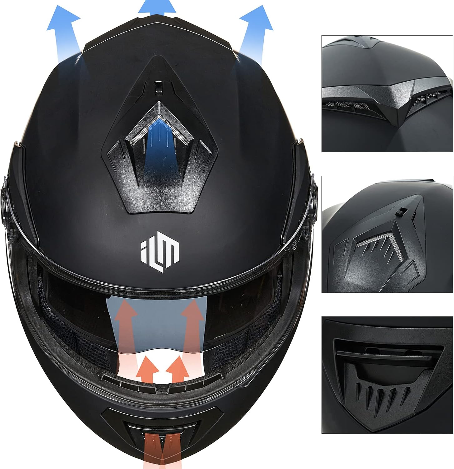ILM Cascos de motocicleta para adultos con doble visera ampliada ventilaciones modulares de cara completa Cascos para motos hombres mujeres DOT