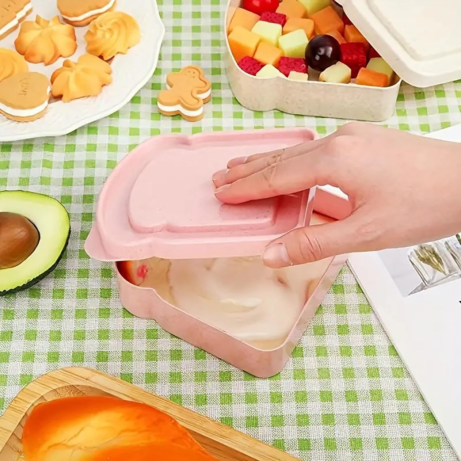 Contenedores para sándwich, 4 recipientes para sándwiches para loncheras, caja de sándwich en forma de tostada, caja de almacenamiento de alimentos