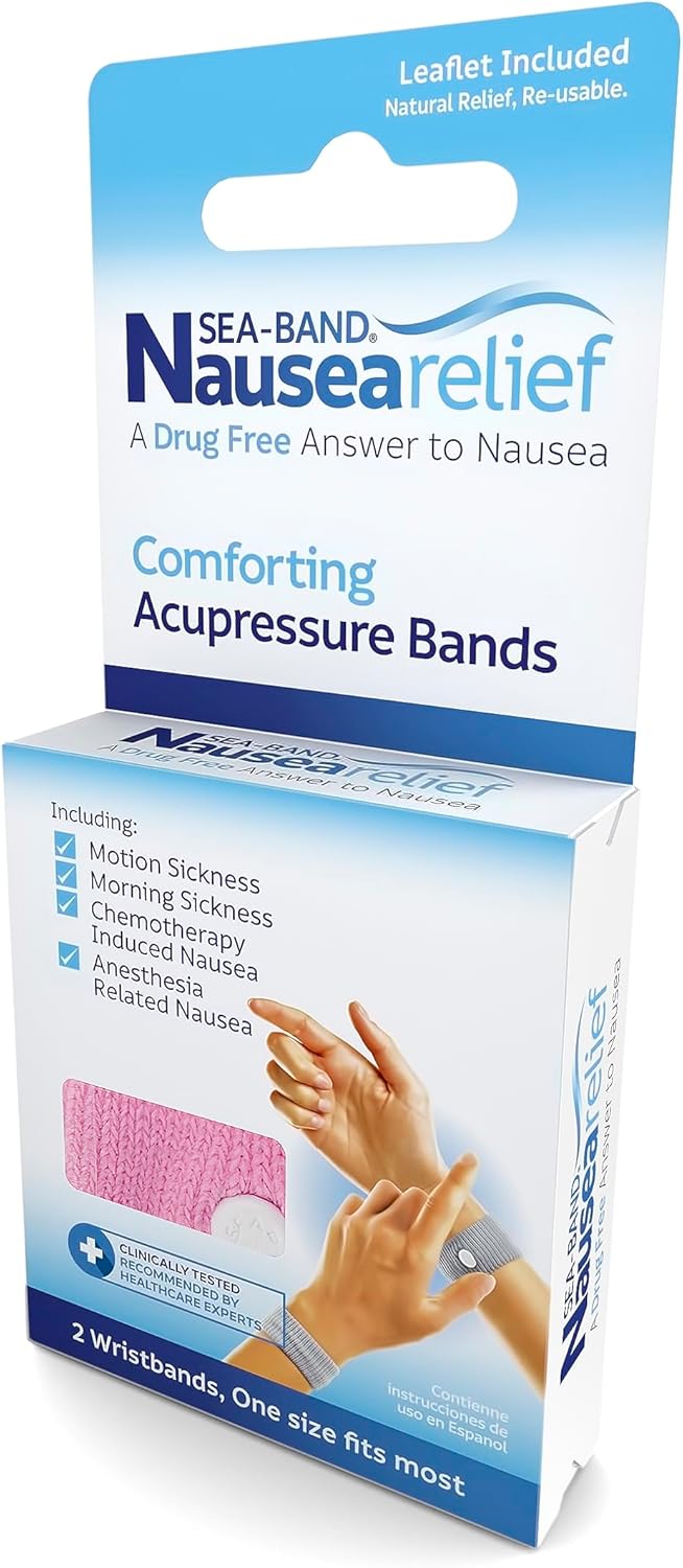 Sea-Band Pulsera de acupresión antináuseas para movimiento y mareos matutinos – 1 par rosa