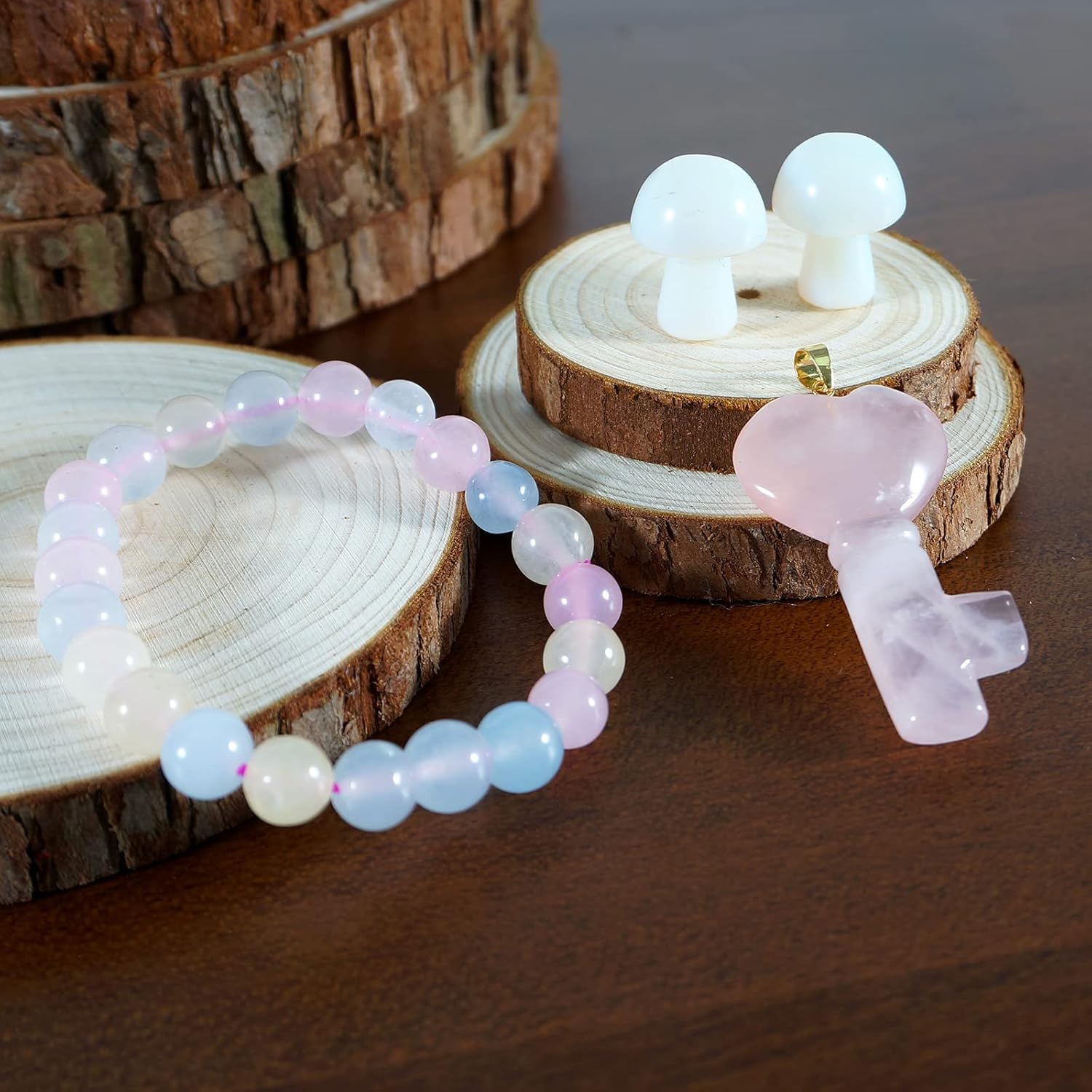 Pulsera de cuentas de cristal de cuarzo rosa amatista curativa, Cristal Gema