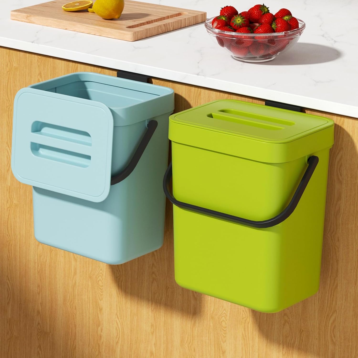 Bote de basura con tapa para cocina, contenedor de compost sellado debajo del fregadero, contenedor de basura de pie para encimera de interior, cubo