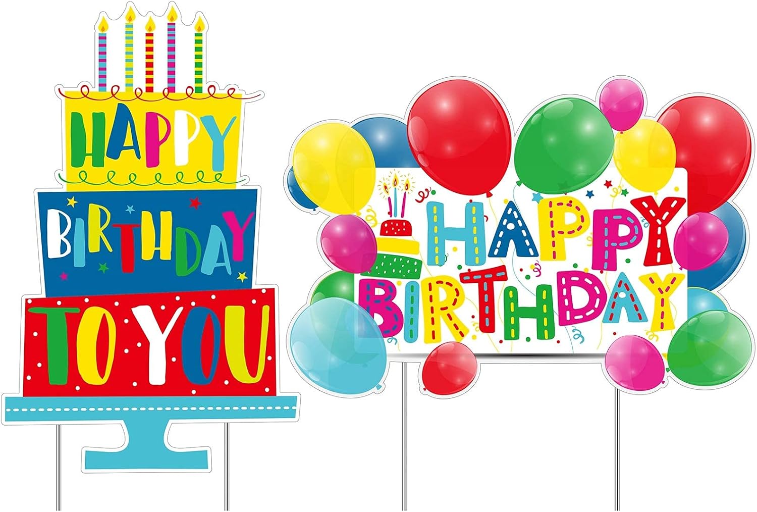 URATOT Paquete de 2 letreros de cumpleaños para patio, decoración de césped al aire libre, para tartas de cumpleaños, globos de cumpleaños, letreros