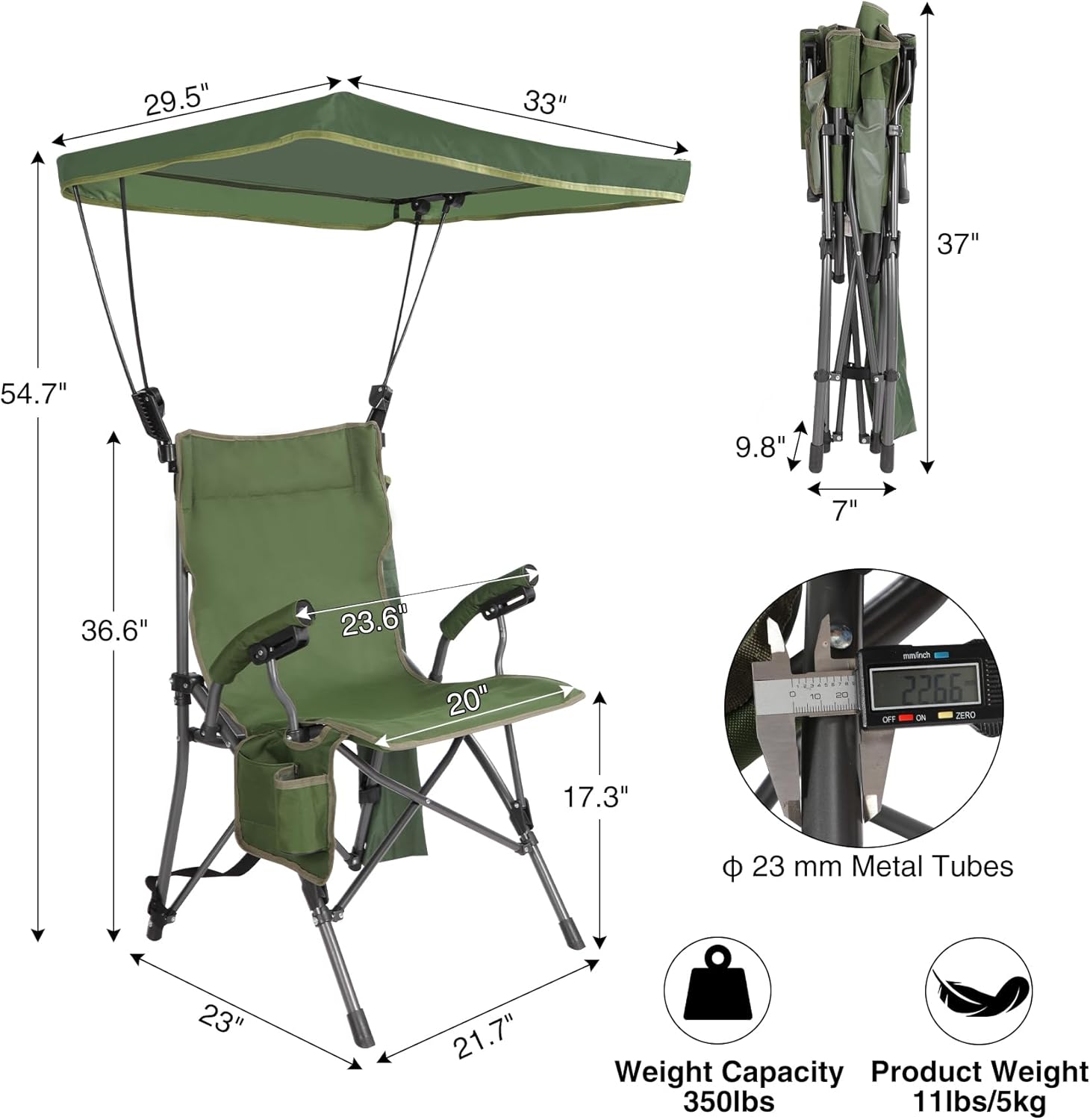 REDCAMP – Sillas de camping plegables de gran tamaño para adultos, resistentes hasta 500 libras, marco de acero resistente para deportes al aire
