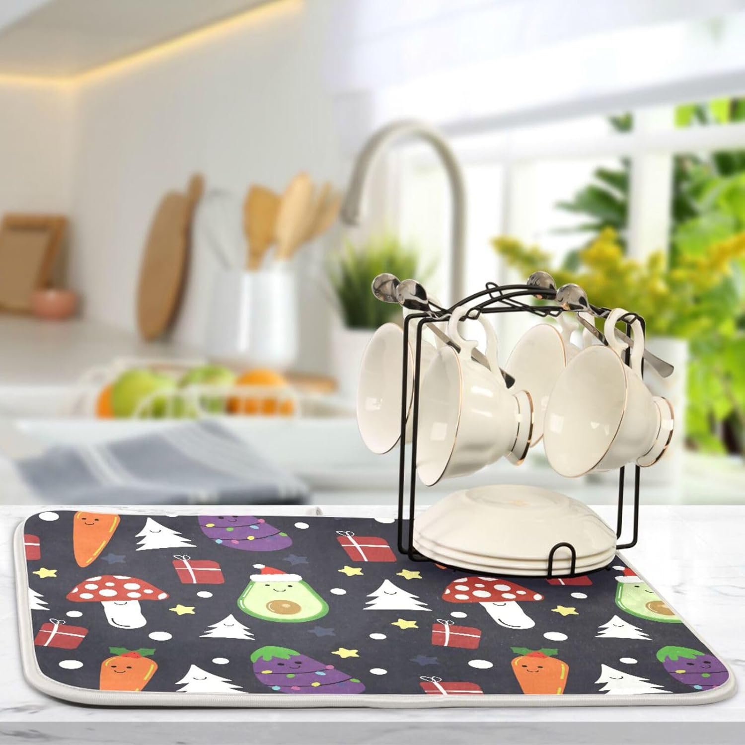 Christmas Images Dish Drying Mat Washnable Absorbent Dish Drying Pad For Kitchen Counter Drying Matt Tapete Para Cocina 16” x 18”