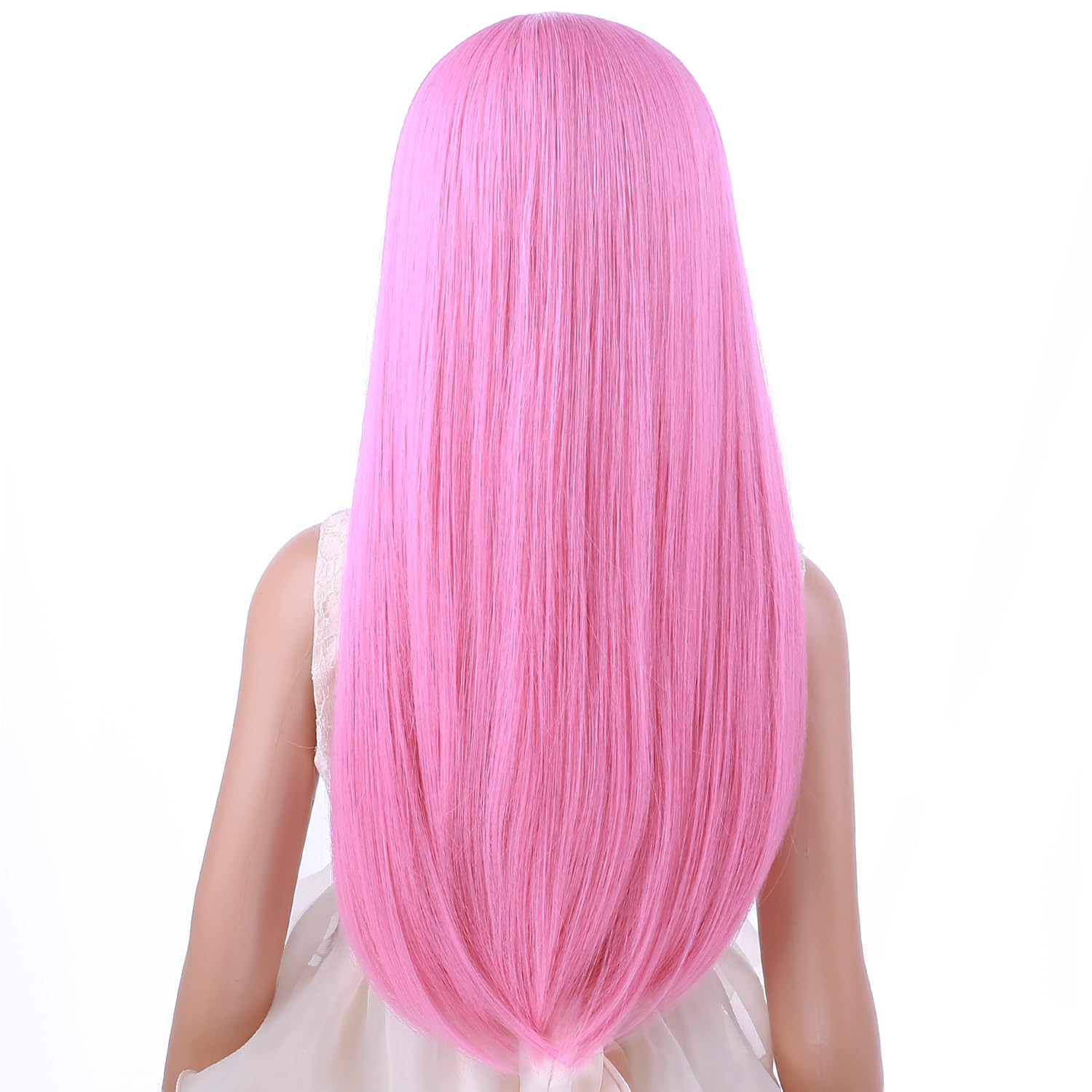 Peluca rosa larga y recta para niños, peluca rosa larga y recta para niñas, pelucas sintéticas largas con gorra de peluca