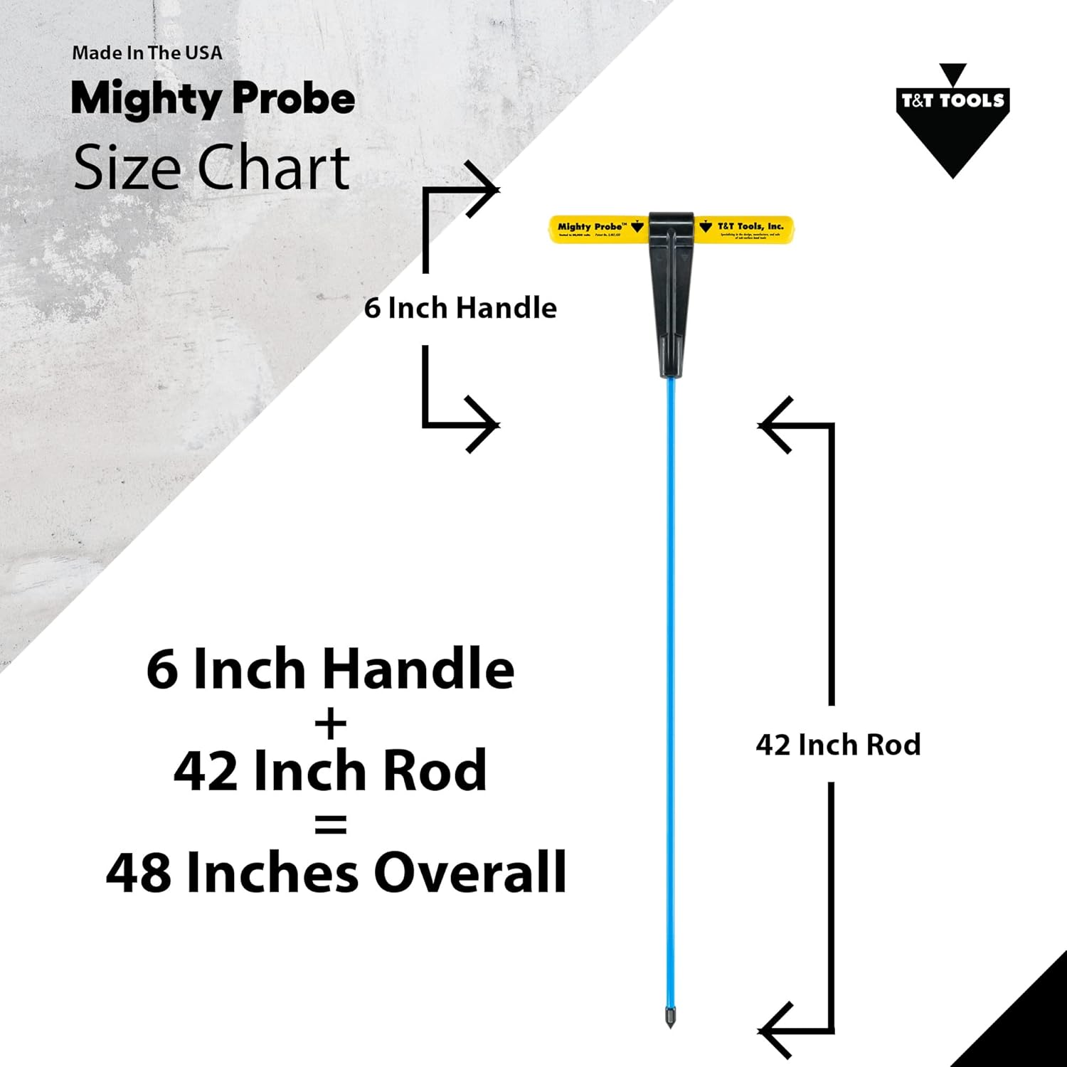 T&T Tools Mighty Probe – Sonda de suelo de metal aislada, varilla de sondeo, varillas de acero con mango en T, herramientas de paisajismo (1, 48