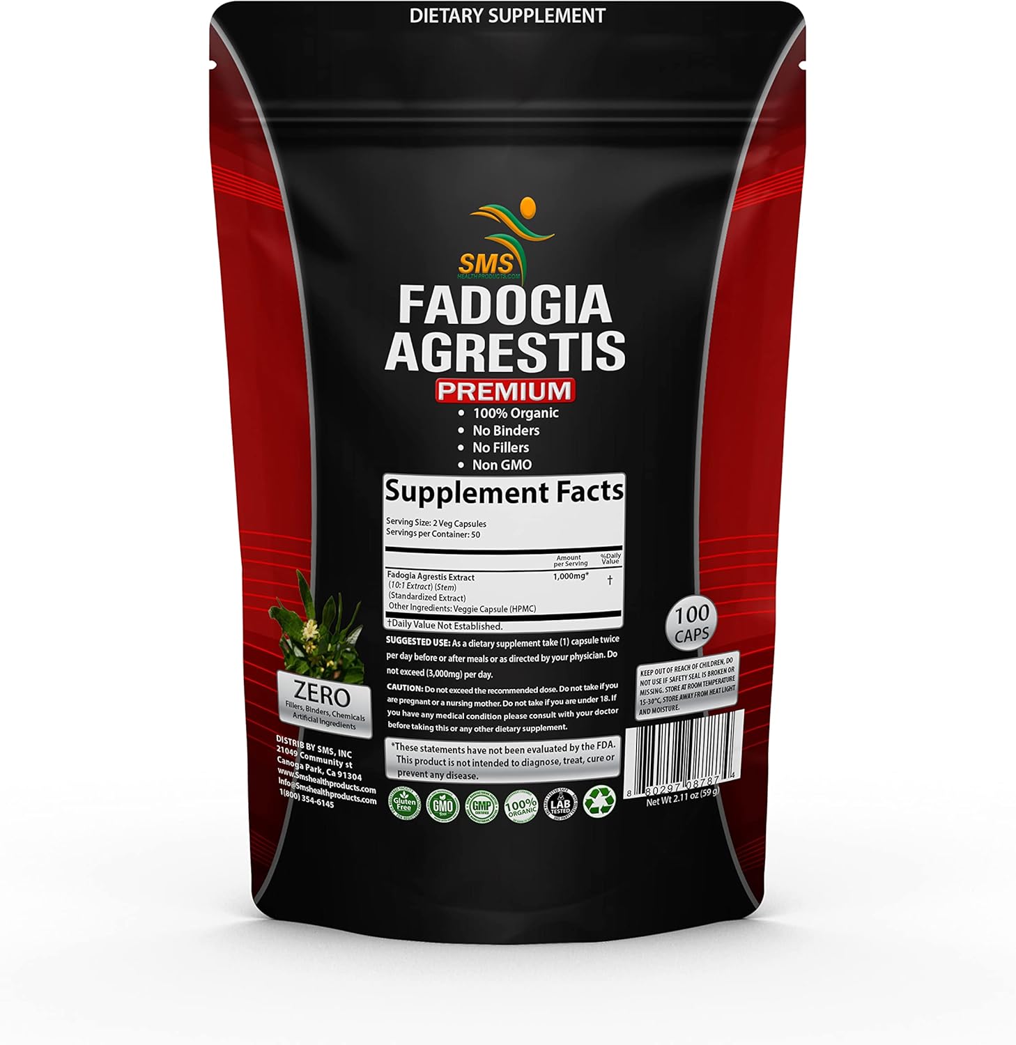 Fadogia Agrestis Extracto Píldoras (fuerza máxima) porciones de 1,000 mg  Apoya el rendimiento atlético, la fuerza, la conducción, orgánico, sin