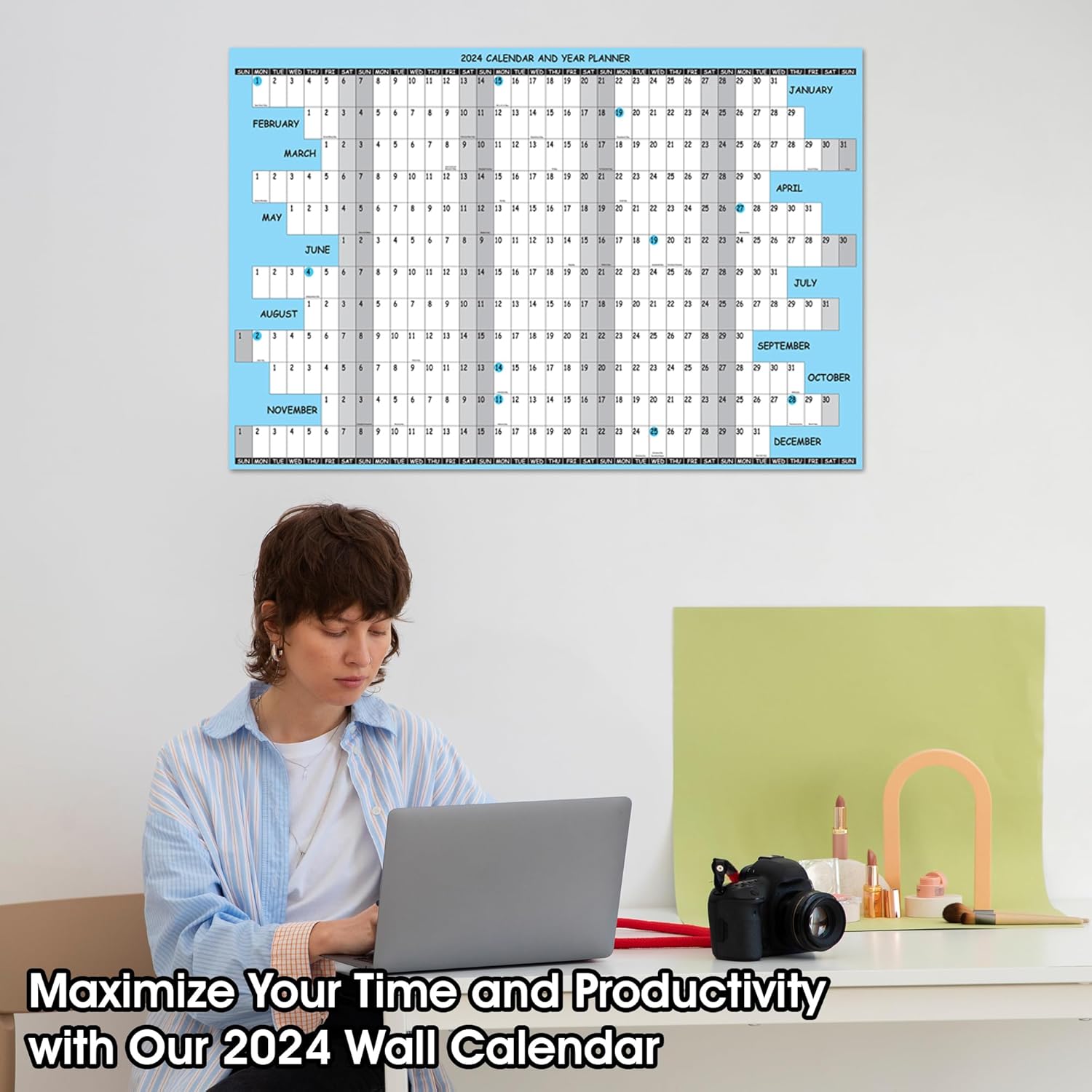 Calendario de pared 2024 grande, planificador de pared anual anual mensual de 12 meses, tamaño 24 x 36 pulgadas