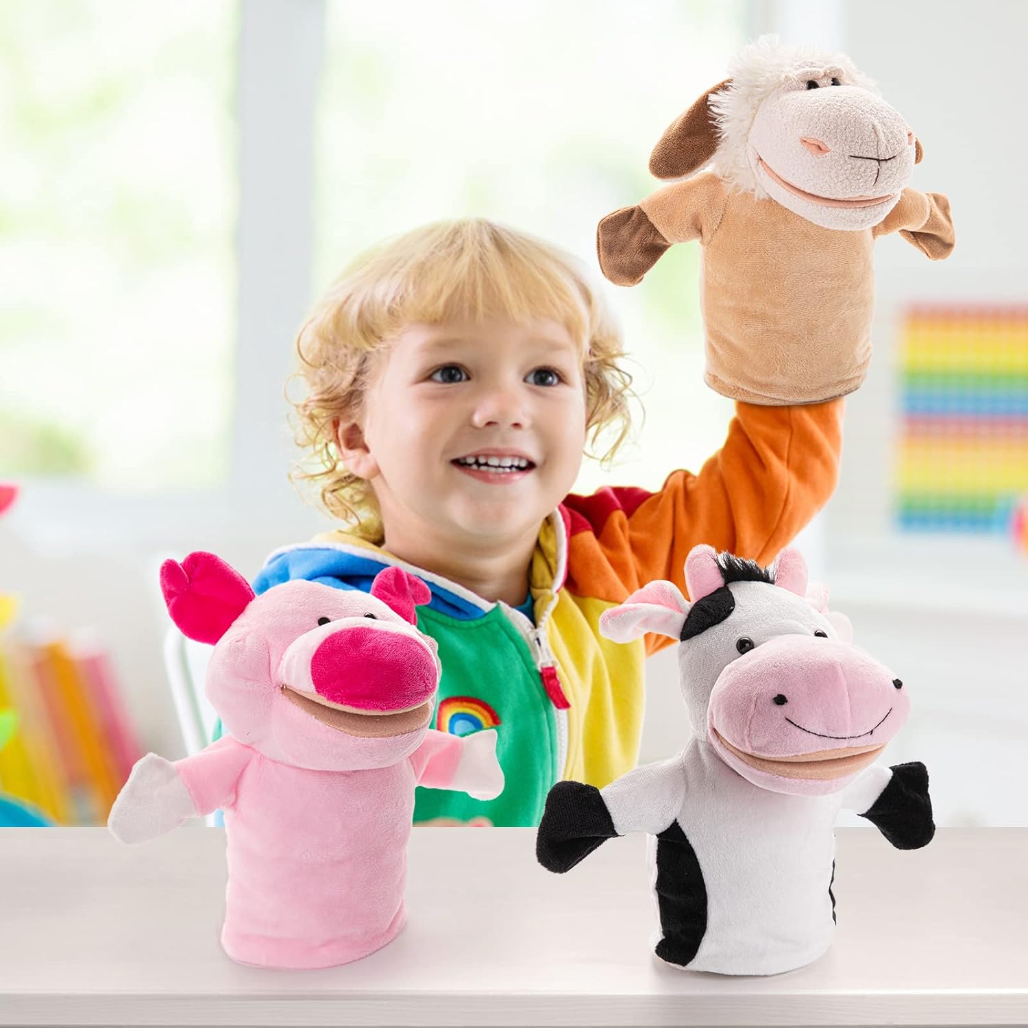 Paquete de 3 títeres de mano de animales para niños, selva, bosque, granja, zoológico, teatro de títeres, regalos de cumpleaños, niñas, niños, niños
