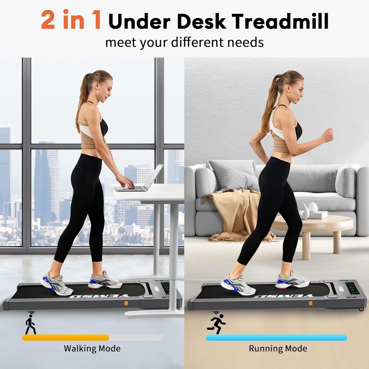 Walking Pad Treadmill, 2.5 HP Under Desk Treadmill for Home Office Walking Treadmill with LED Display,Remote Controller,330LBS Weight Capacity