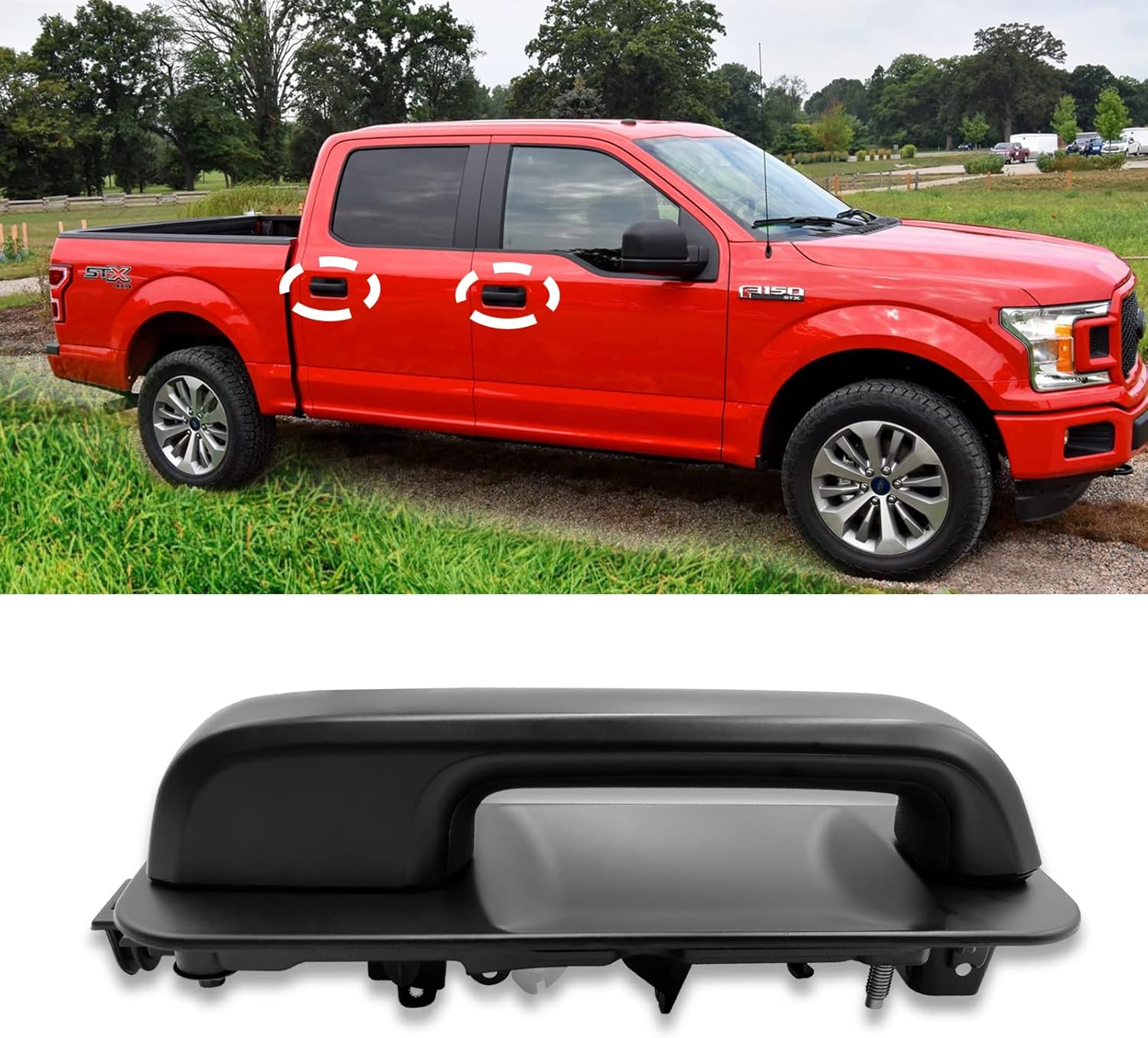 Moonlinks Compatible con manija de puerta exterior Ford F150, reemplazo de manija de puerta lateral derecha, 2015-2020 F150, color negro liso