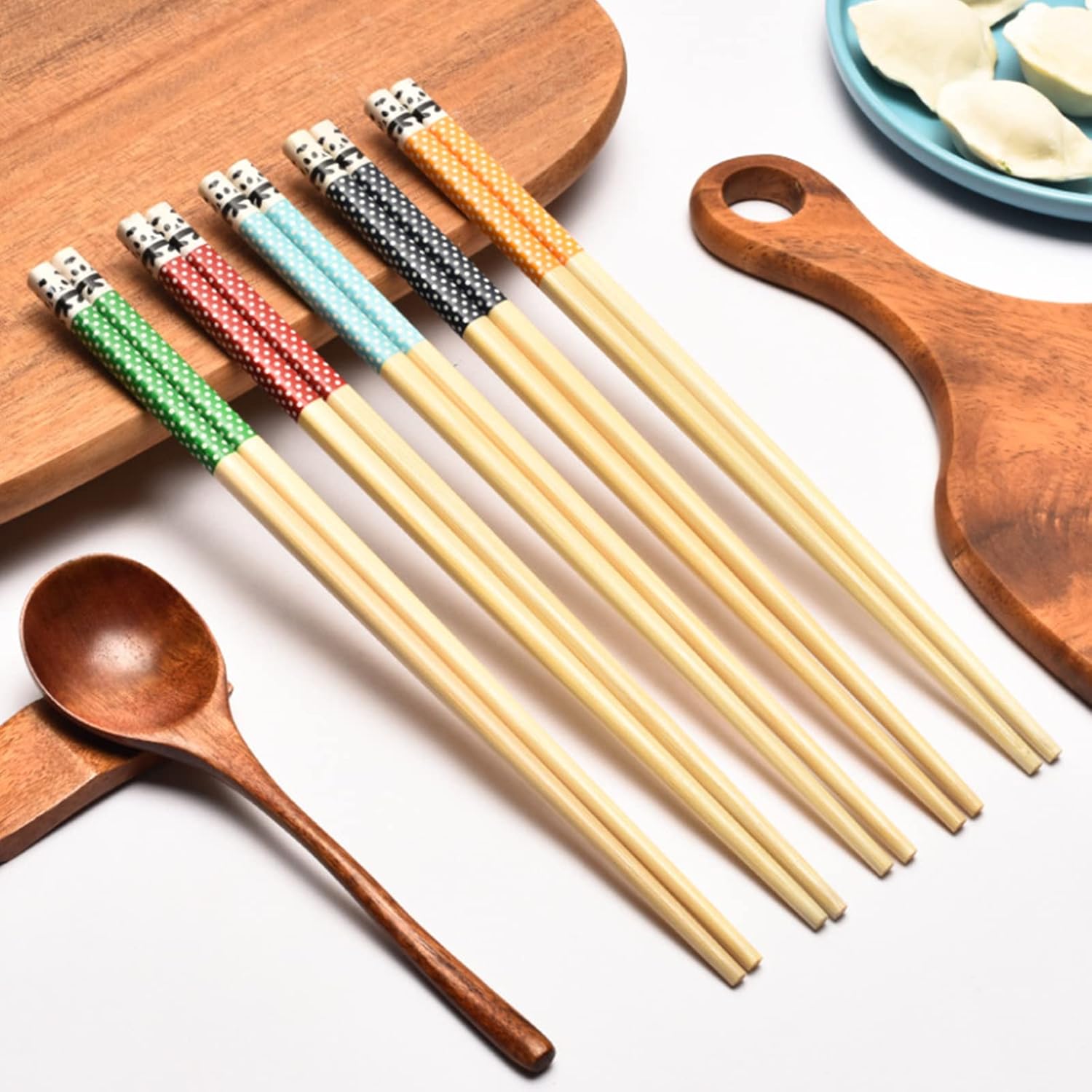 Panda Palillos reutilizables de bambú natural, aptos para lavavajillas, juego de palillos antideslizantes para fideos de arroz de sushi, vajilla