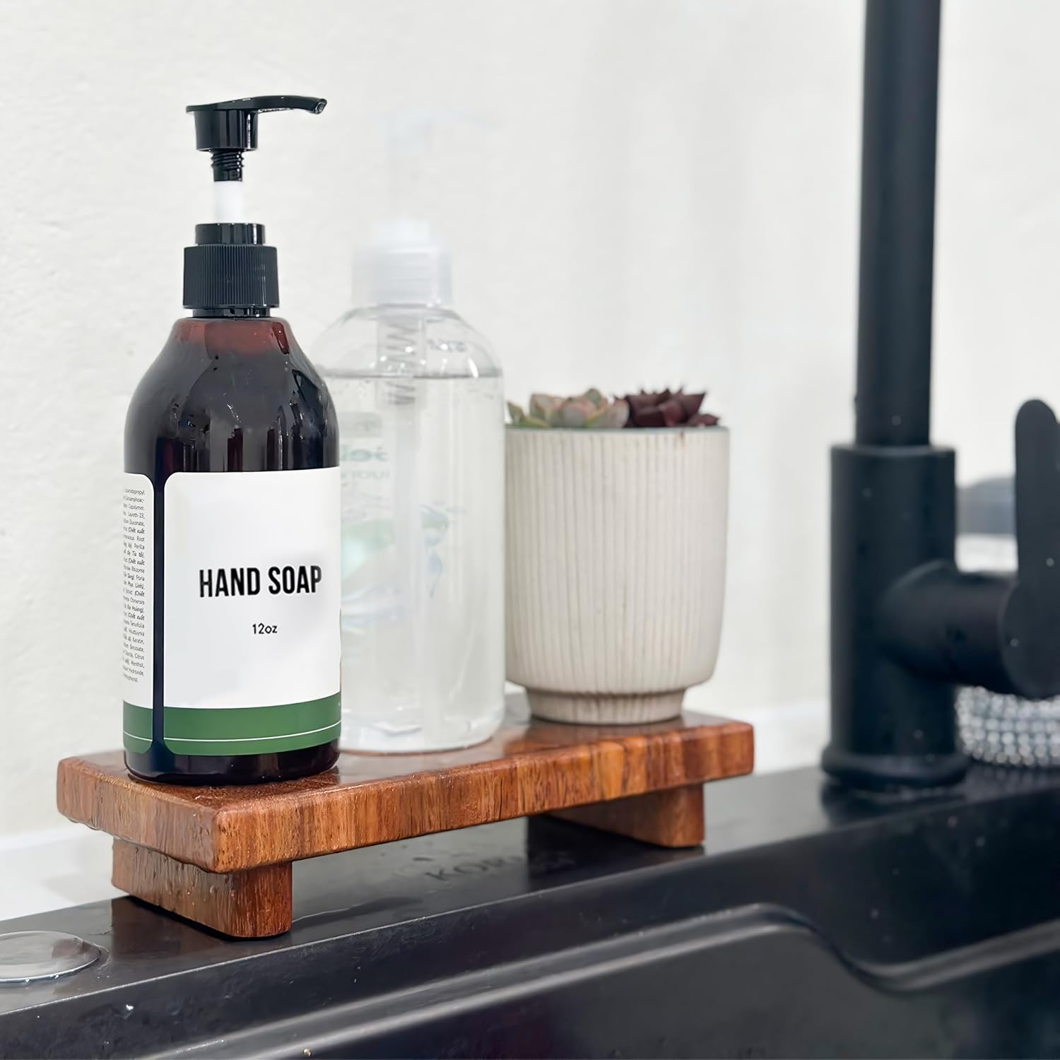 Elevador de madera para encimera de cocina, bandeja de pedestal pequeña para baño, granja, soporte para encimera, soporte de jabón, elevadores