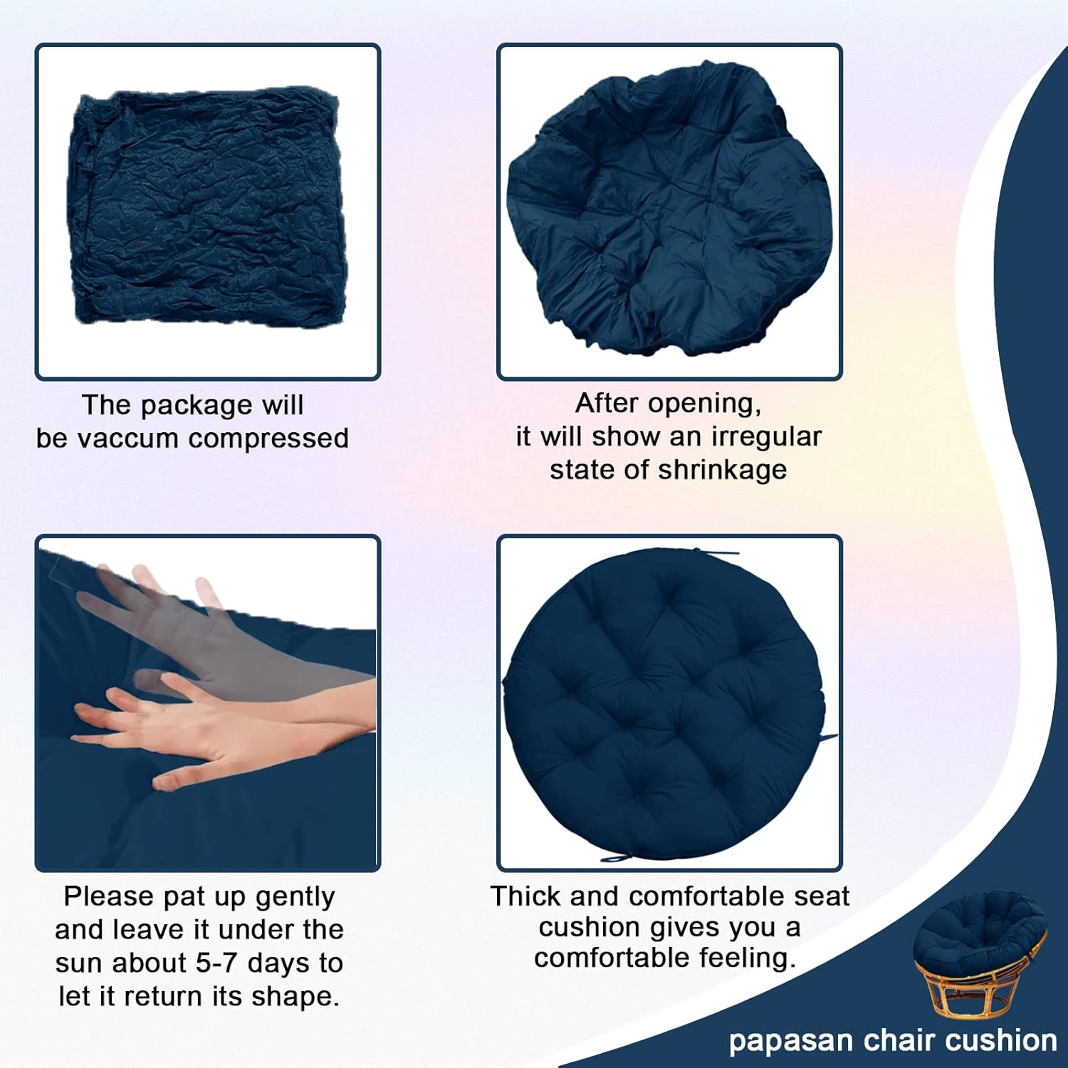 Papasan – Cojín para silla Papasan de 52 pulgadas, cojín redondo para silla Papasan de 13.23 libras, cojín de asiento esponjoso para relajarse (azul