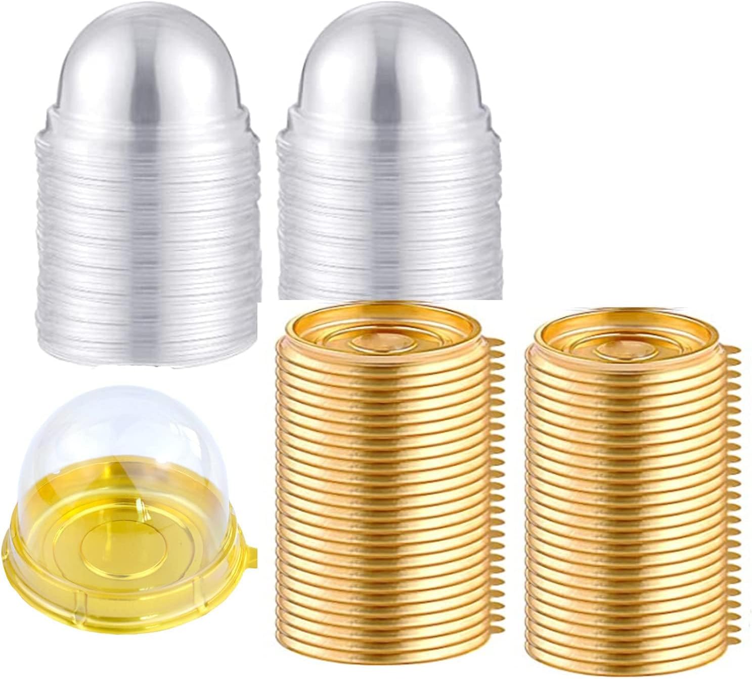Contenedor de plástico transparente para cupcakes, 50 cajas doradas para cupcakes, magdalenas, magdalenas, cúpula, contenedor para magdalenas, cajas