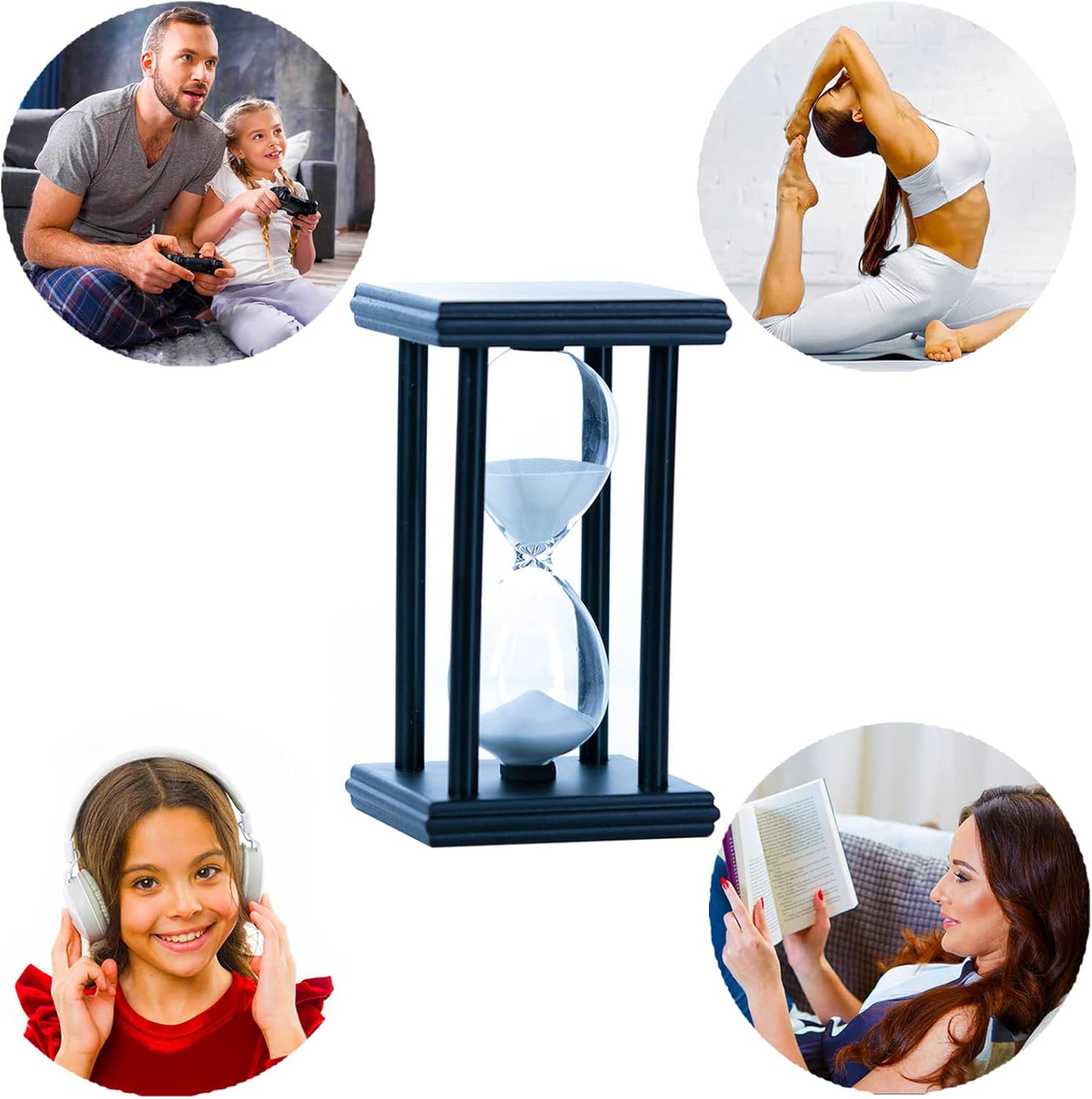 Temporizadores de arena de reloj de arena de 30 minutos, temporizador de arena grande para regalo, vidrio de arena decorativo de madera,