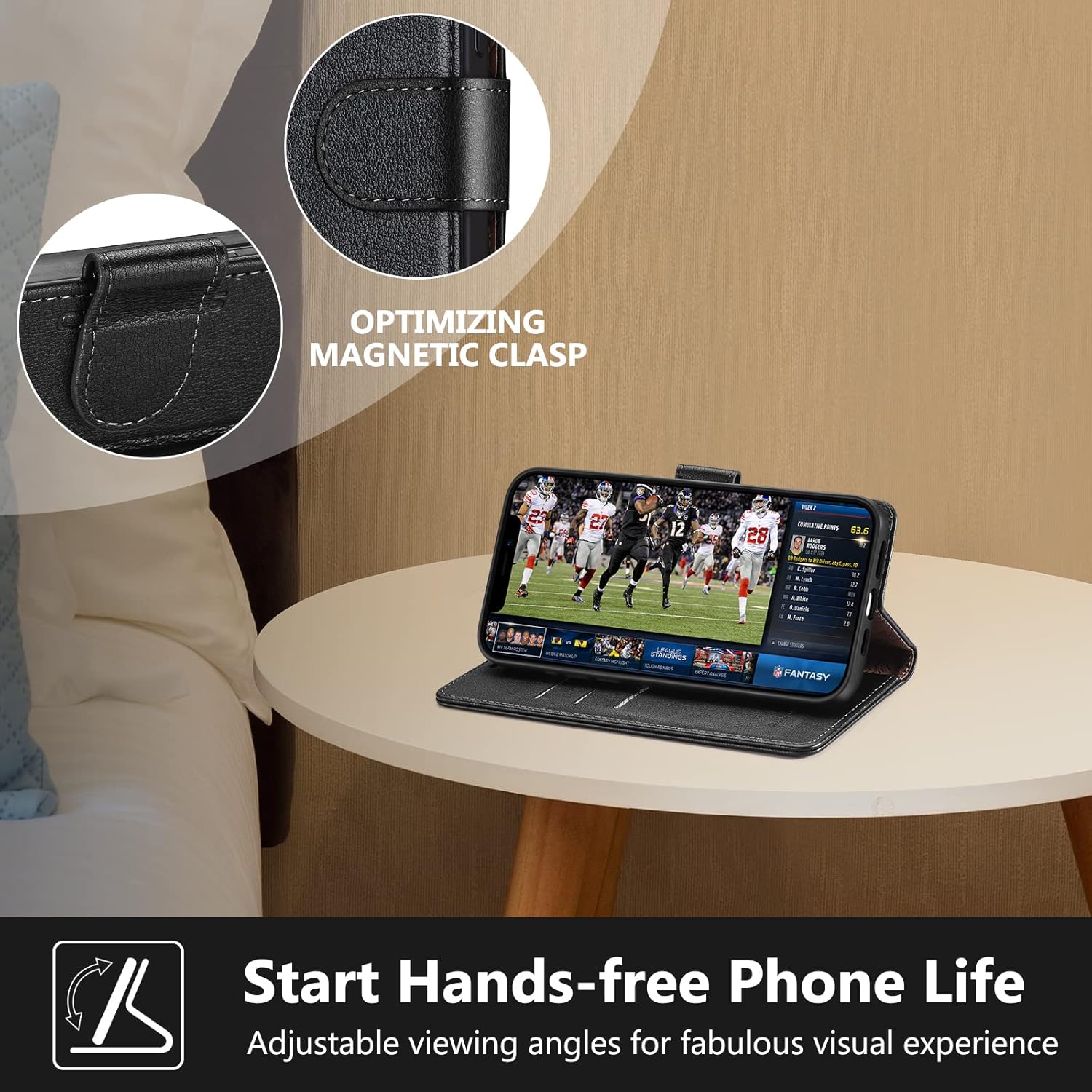 Funda protectora de piel sintética con bloqueo RFID, función atril con cierre magnético, funda tipo cartera compatible con iPhone 13 Pro Max 5G de